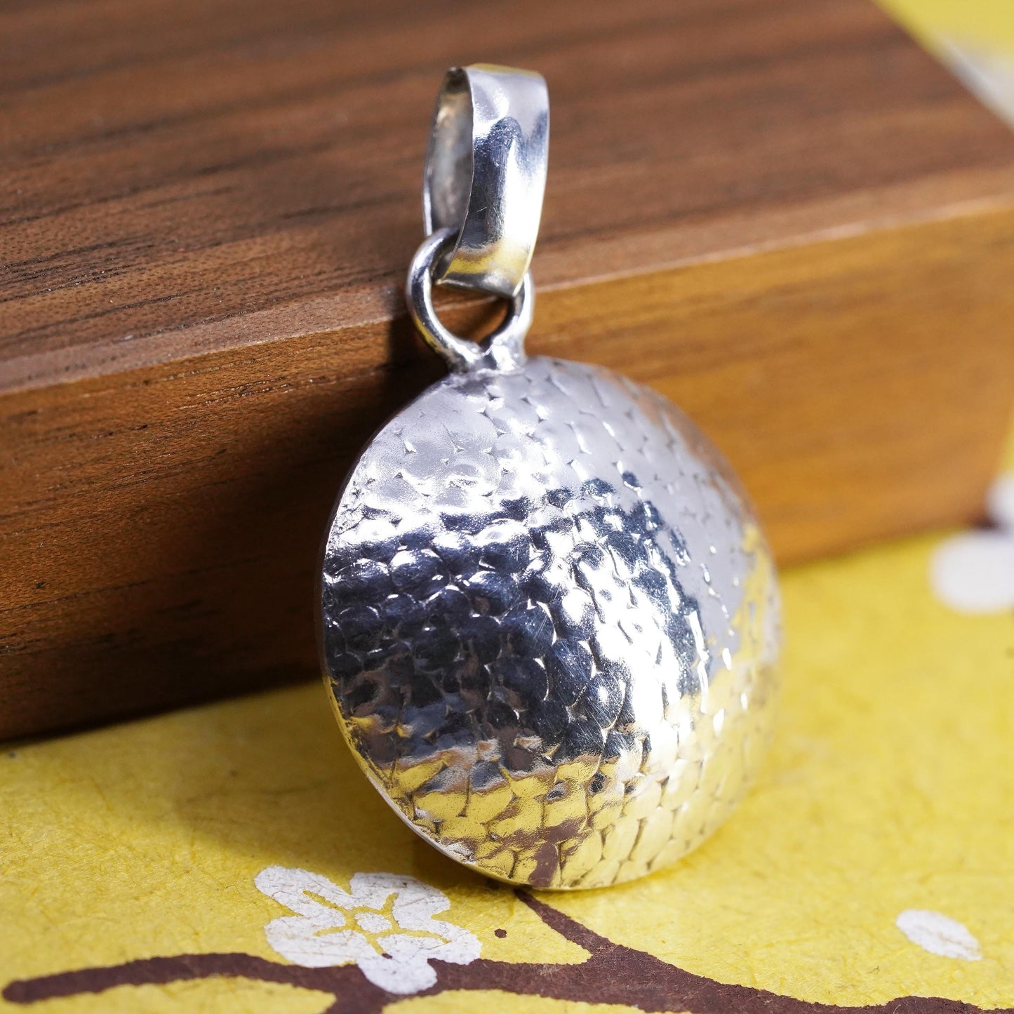 Vintage Sterling silver handmade pendant, puffy textured 925 circle