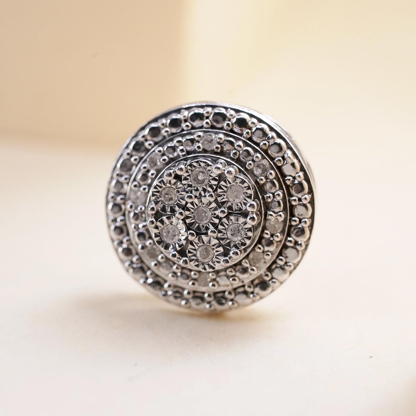 Vintage handmade single earring. Sterling 925 silver stud with cluster diamonds