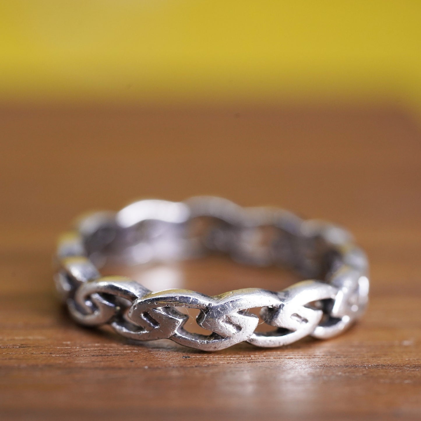Size 4.75, vintage Sterling silver handmade ring, 925 curb link chain band