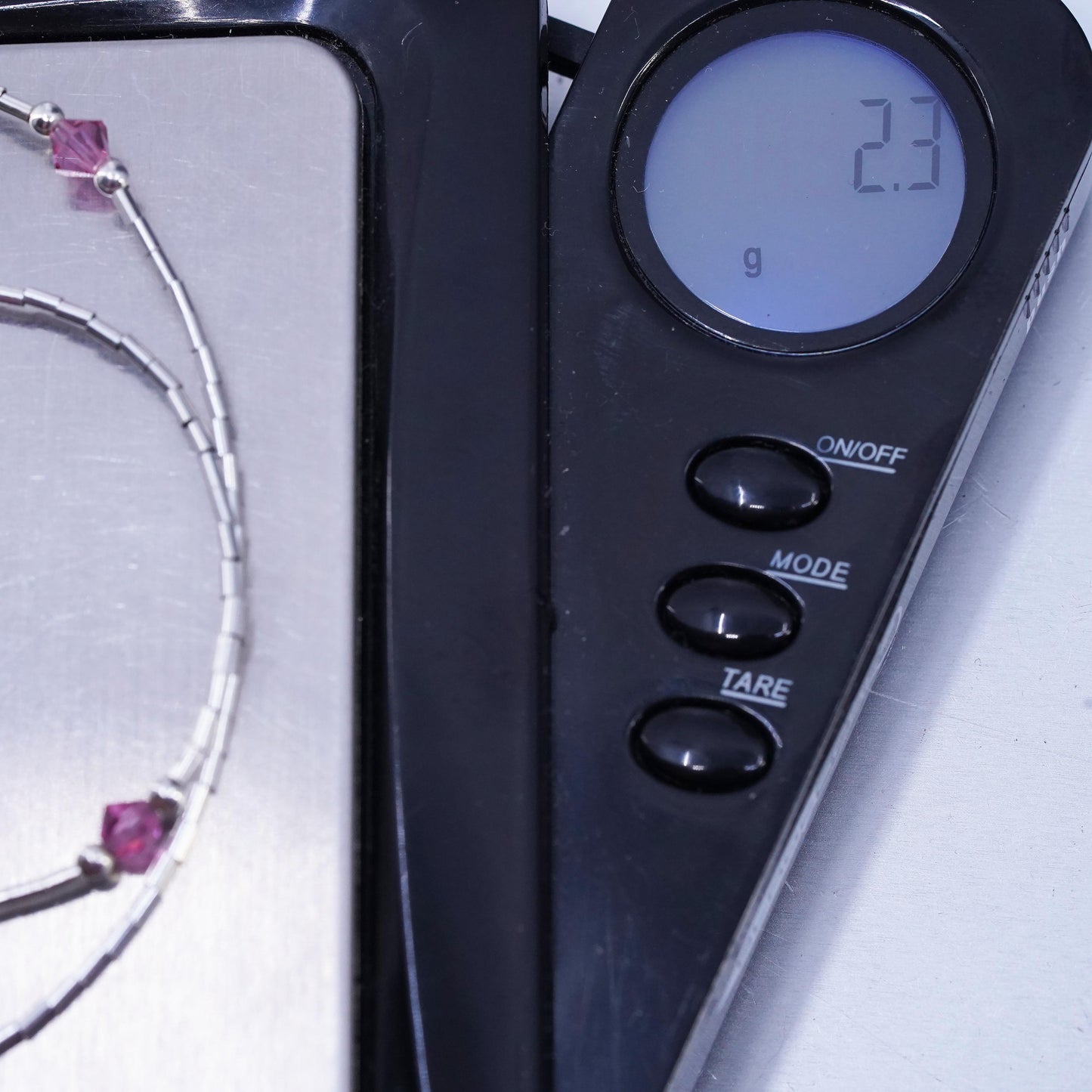 14”, Native American Sterling 925 liquid silver necklace pink crystal beads