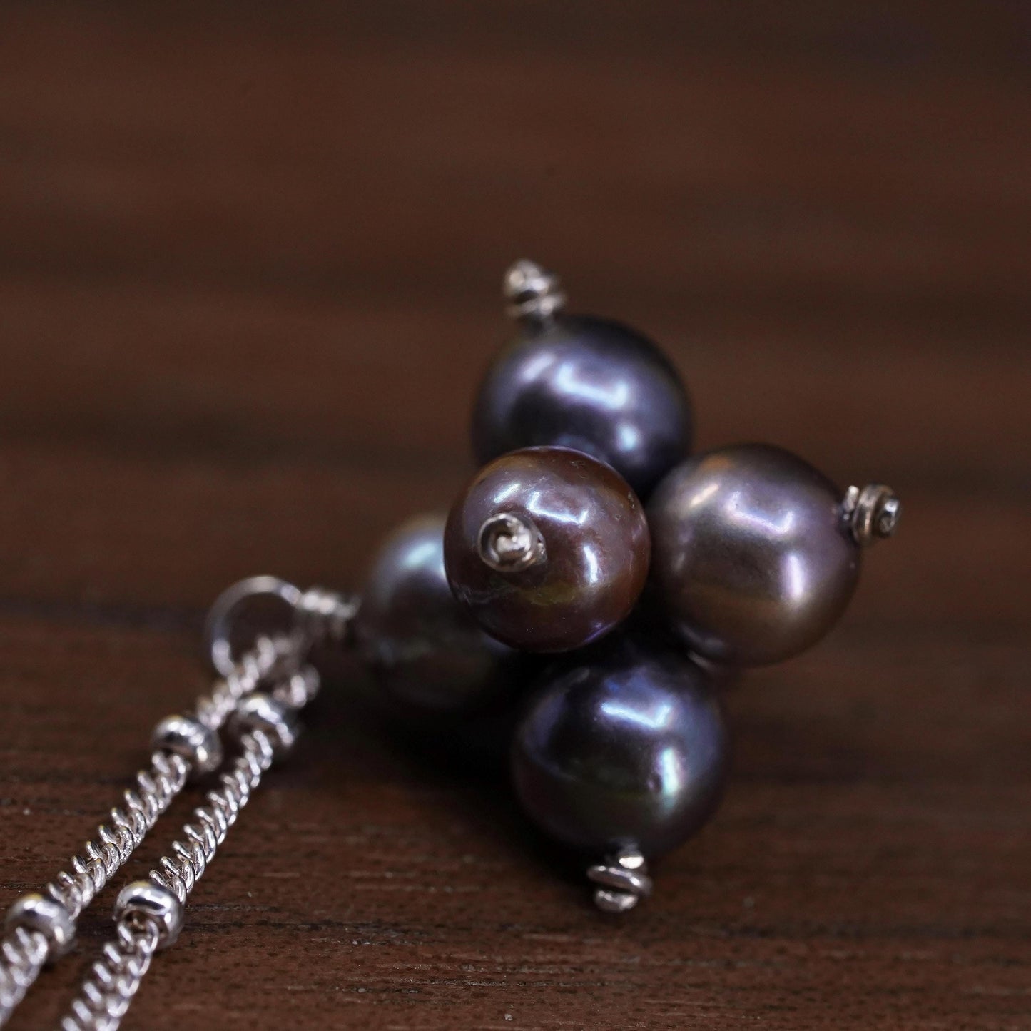 16+1”, Sterling silver necklace, 925 curb chain with beads and pearl pendants
