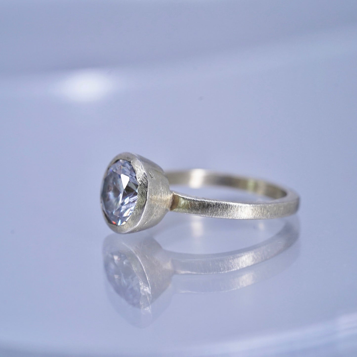 Size 7, vintage matte brass handmade ring with clear cz