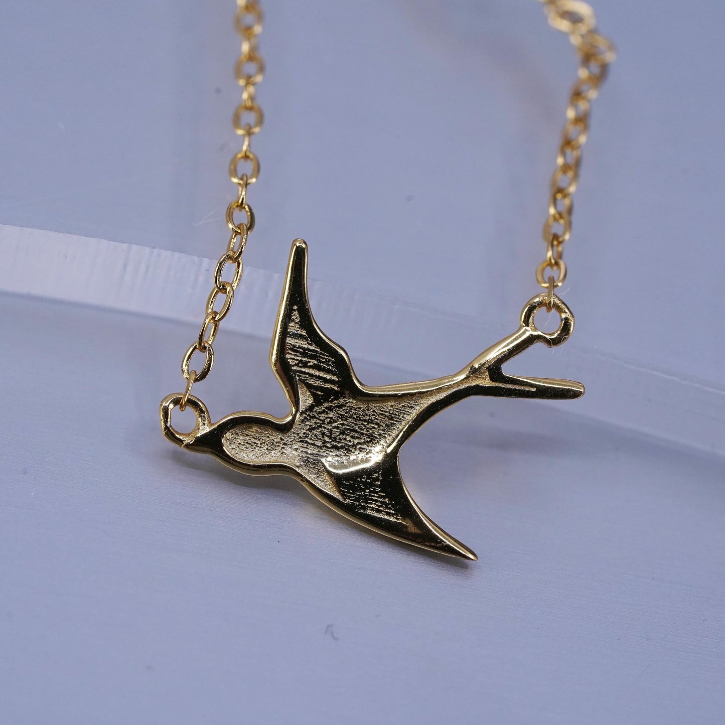 16+2”, vermeil gold over Sterling 925 silver circle chain necklace bird pendant