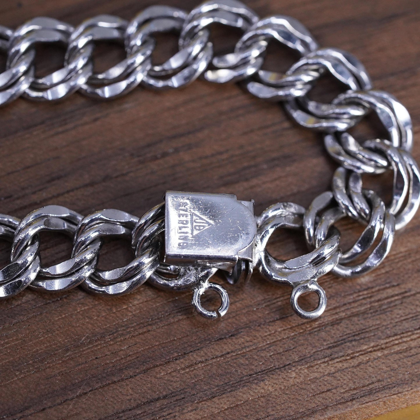7.5", VTG JB Jacoby Bender Sterling silver double curb bracelet 925 charm chain
