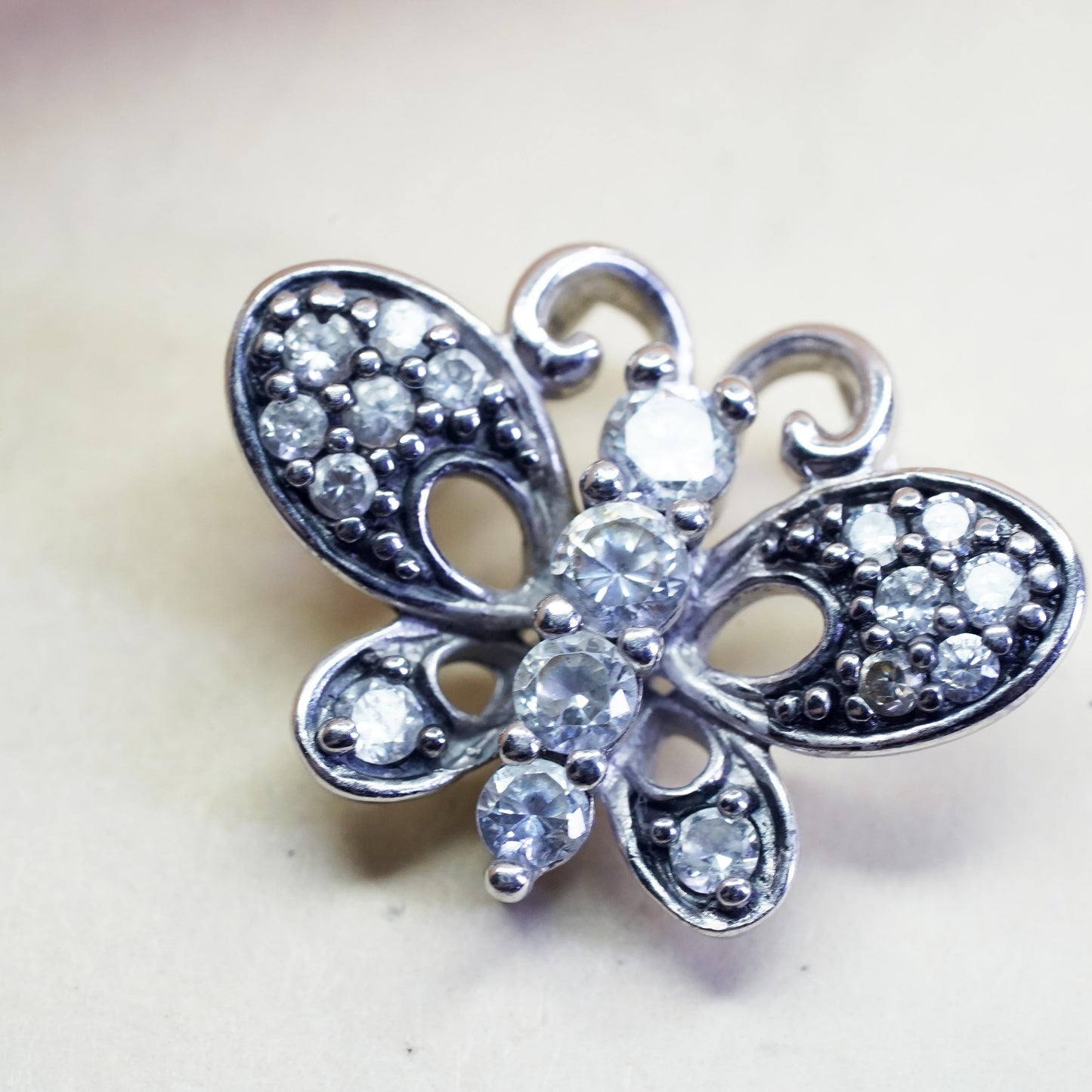 Vintage sterling silver pendant, 925 butterfly with cz