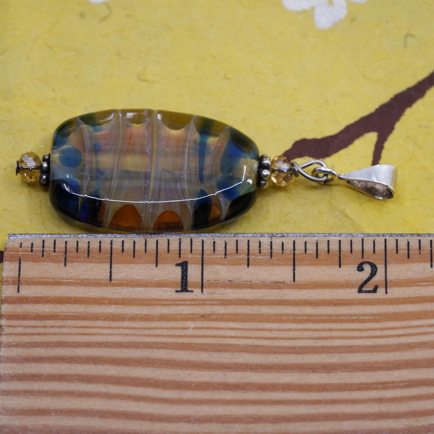 Vintage Sterling silver 925 handmade pendant with artisan glass
