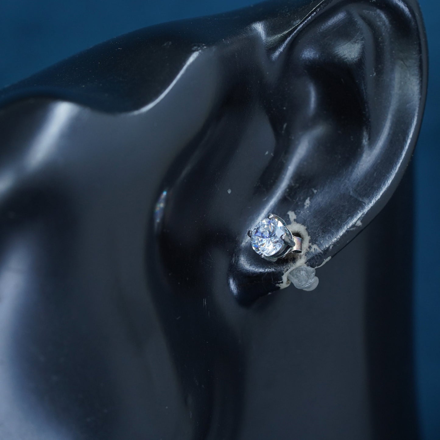 5mm, Vintage sterling silver handmade earrings, 925 studs with CZ