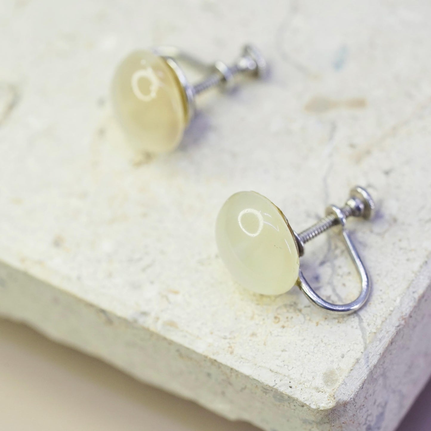 Vintage Sterling 925 silver screw back earrings with glass