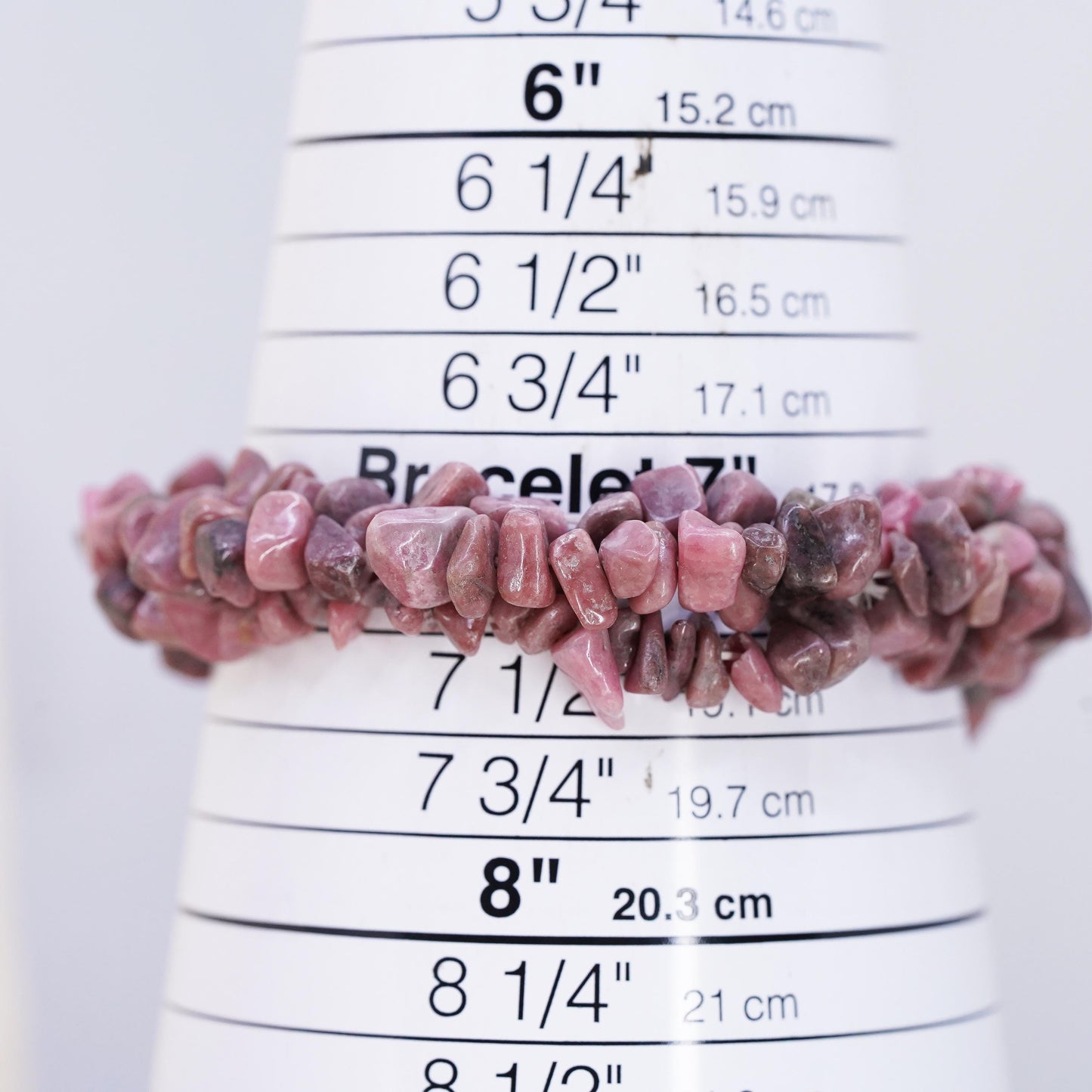 7", Vintage handmade bracelet with multi strands Rhodonite beads stretchy band