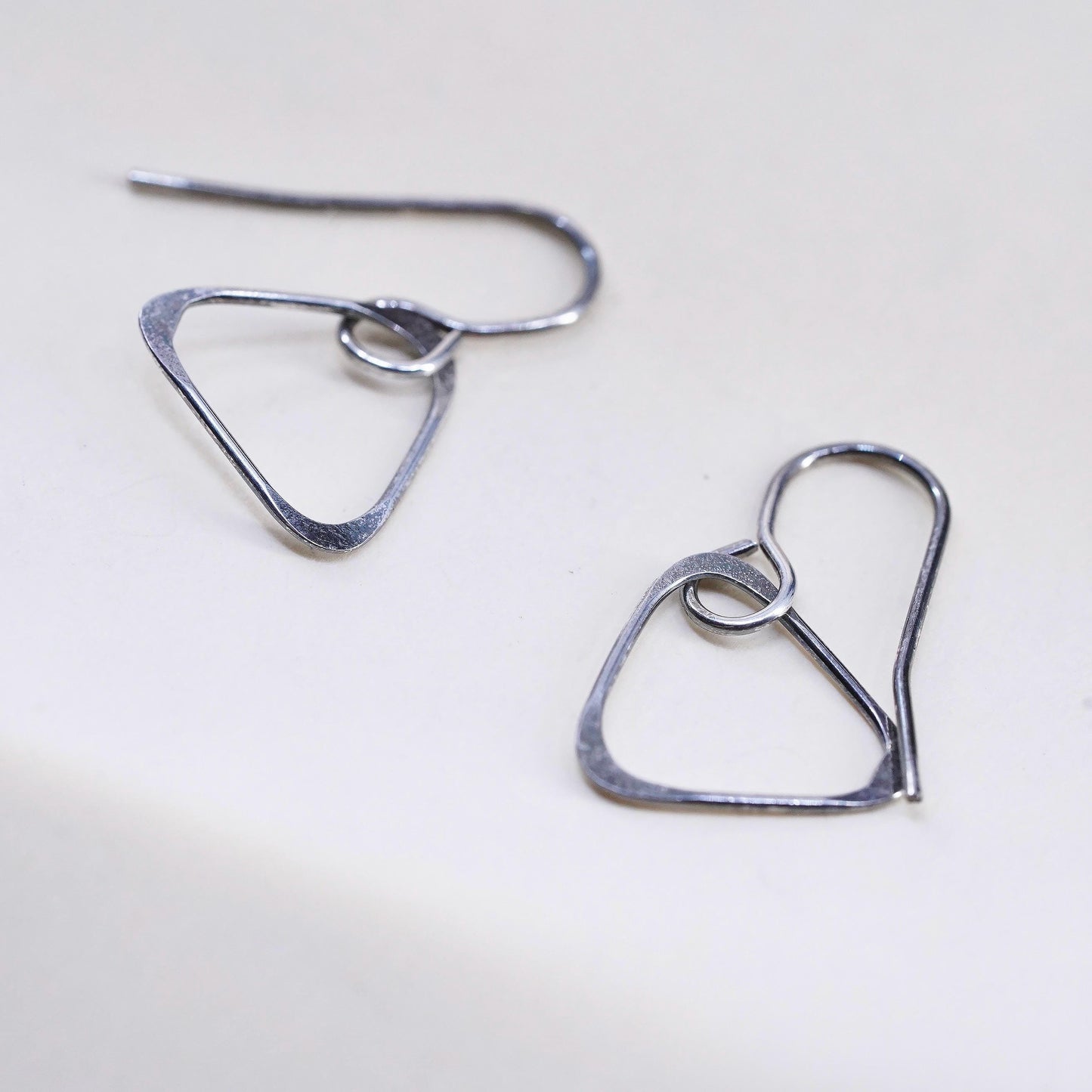 Vintage Sterling silver handmade earrings, modern 925 triangular dangles