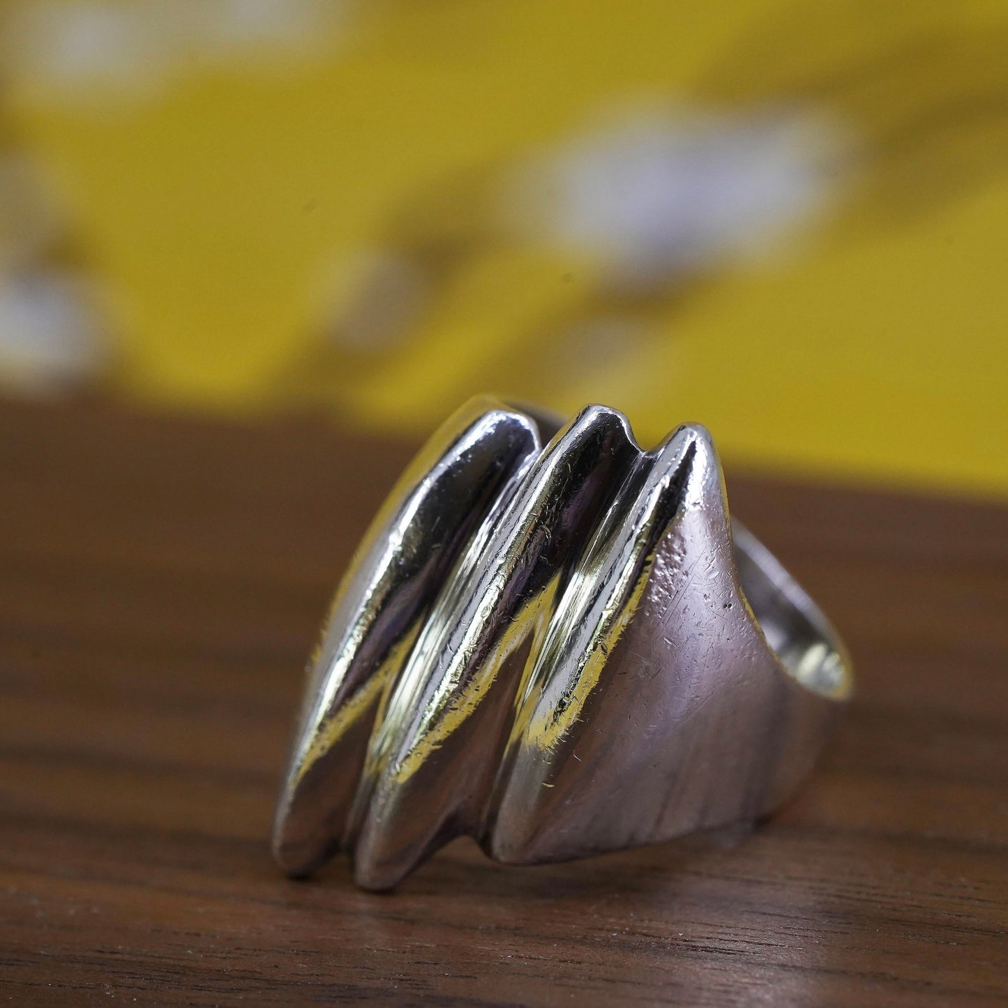 Size 7.5, vintage Mexican sterling silver handmade ring, 925 ribbed band
