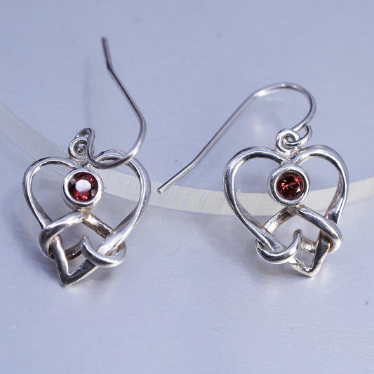 Vintage Sterling 925 silver heart earrings with garnet