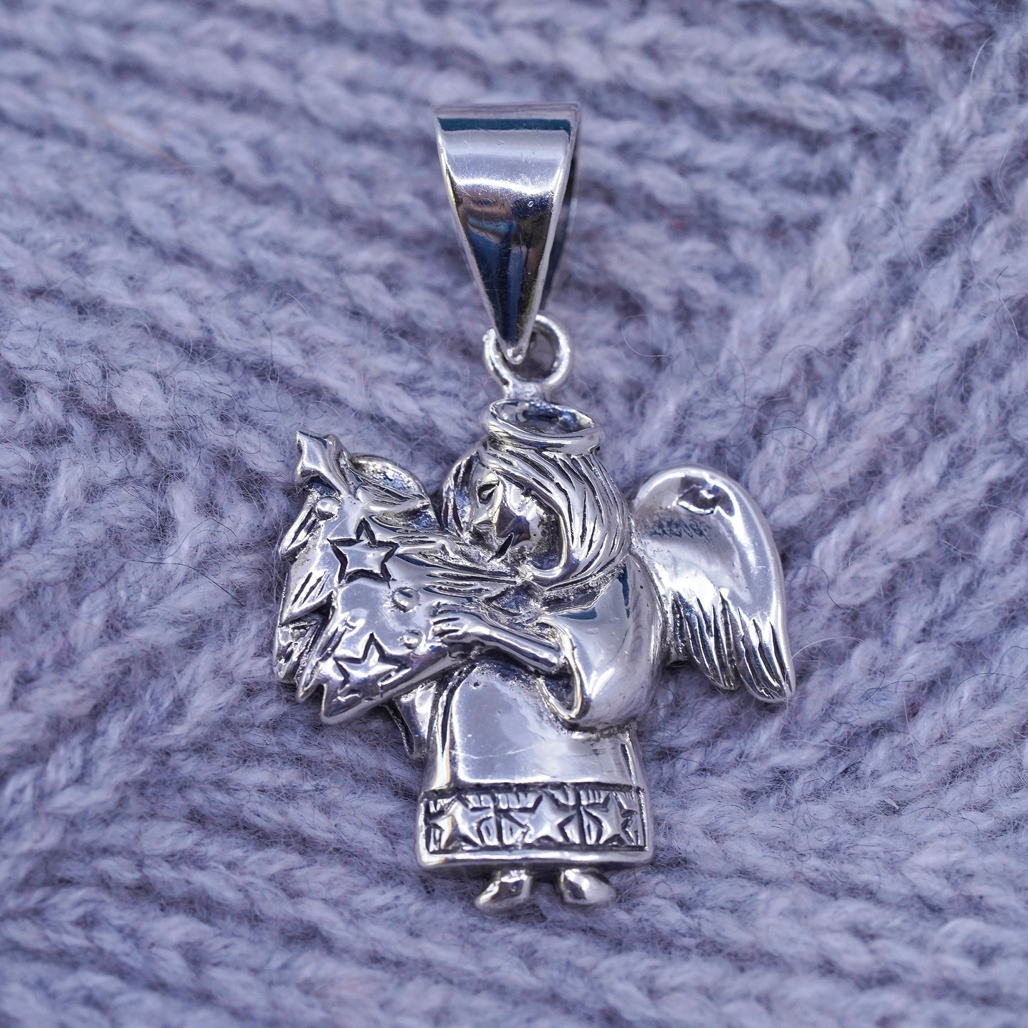 Vintage sterling silver handmade pendant, 925 Angel charm