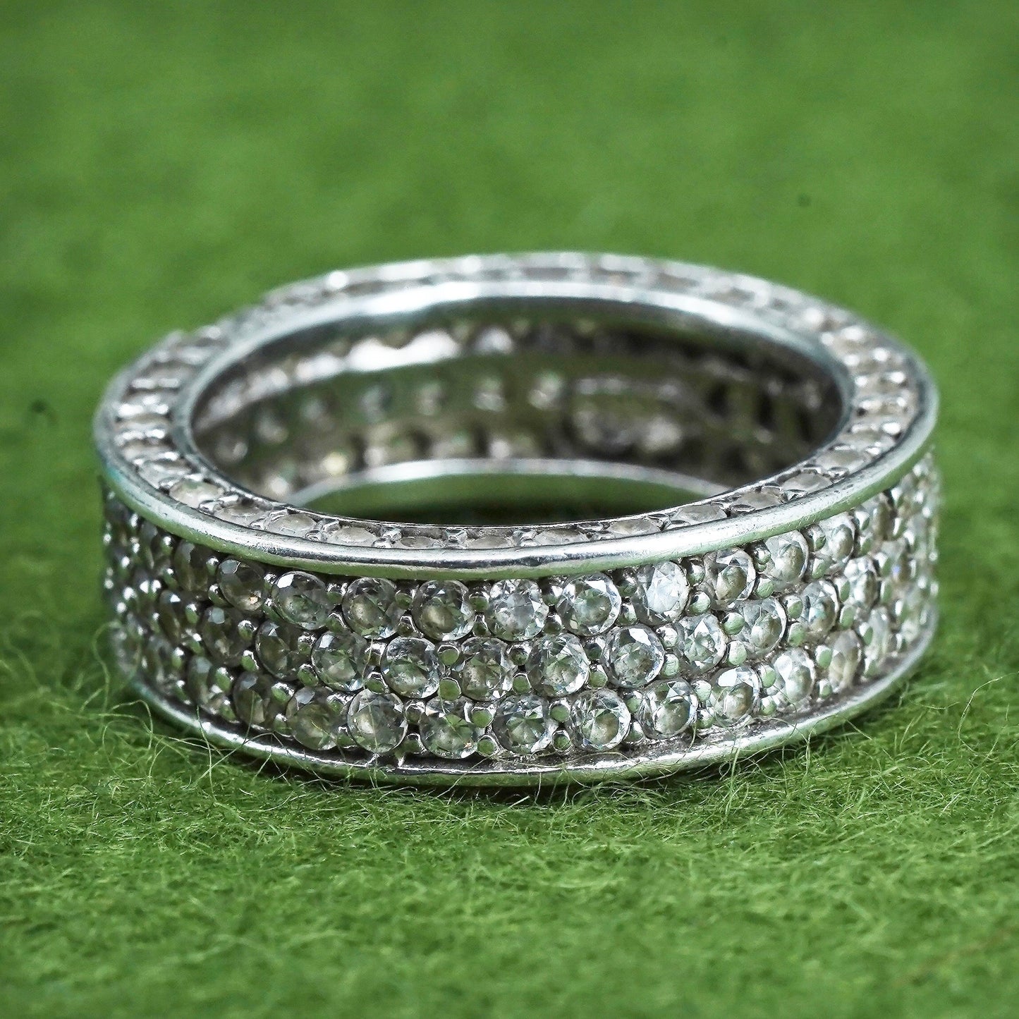 Size 7, vintage Sterling silver engagement ring, 925 band with cluster Cz