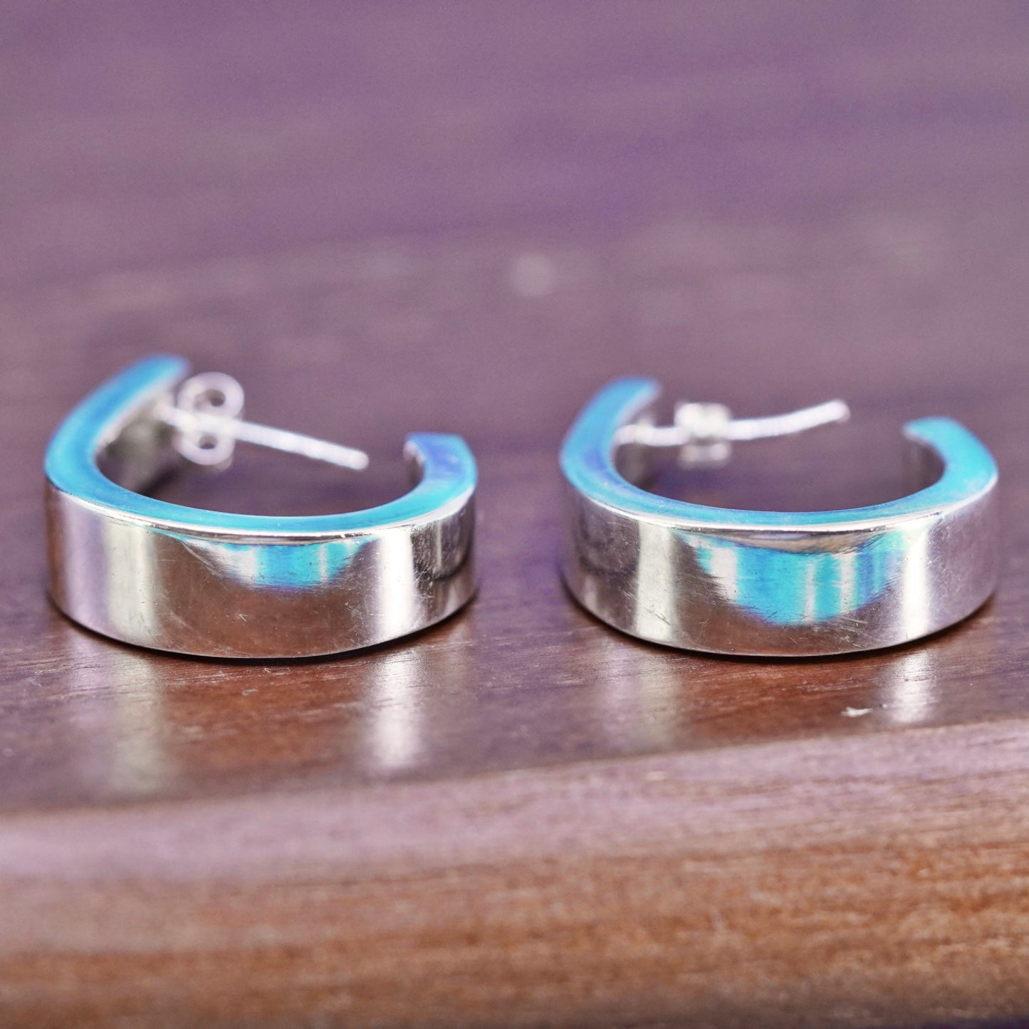0.75”, vintage Sterling silver handmade hoop earrings, 925 huggie studs