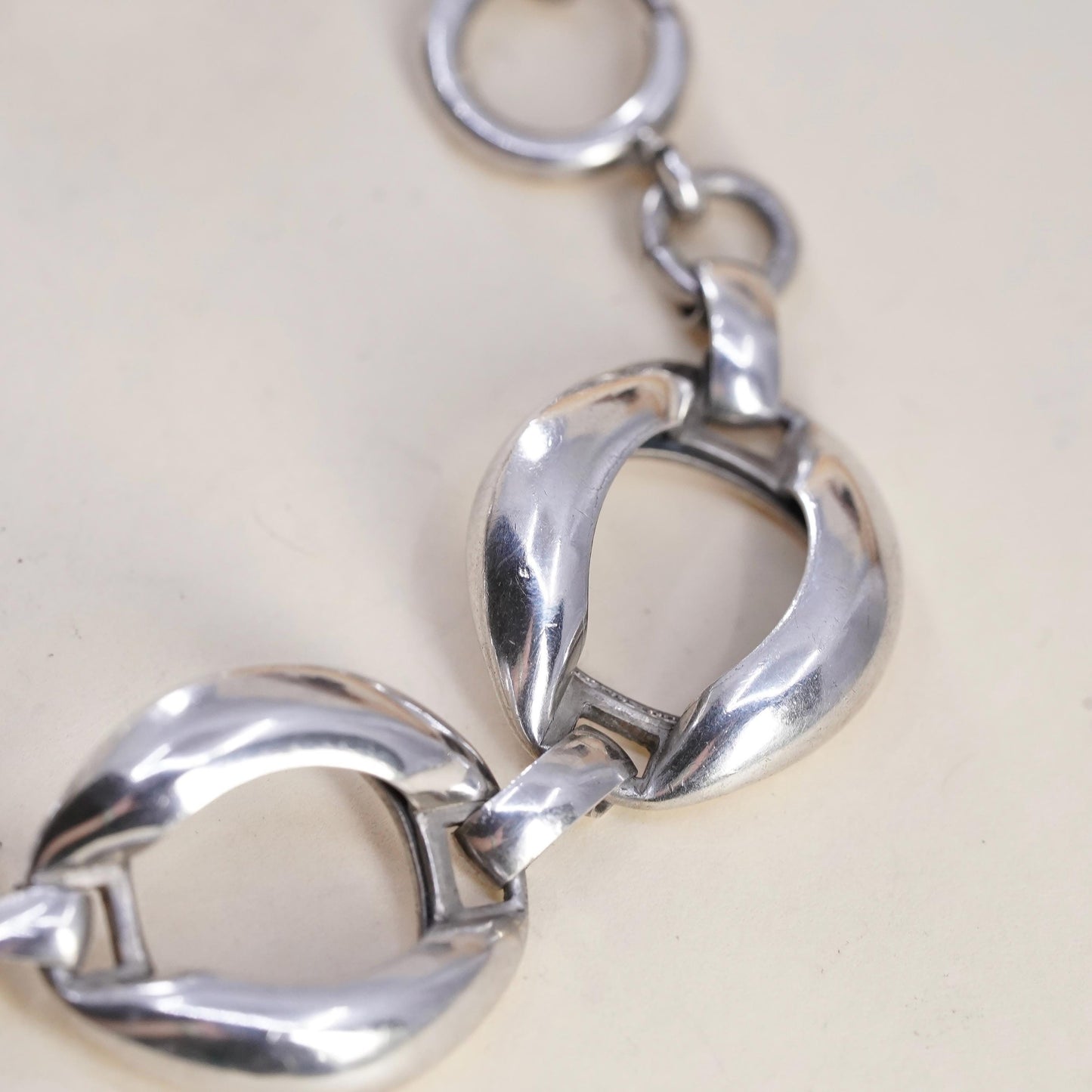 7" 19mm, Vintage sterling silver bracelet, huge 925 puffy curb chain