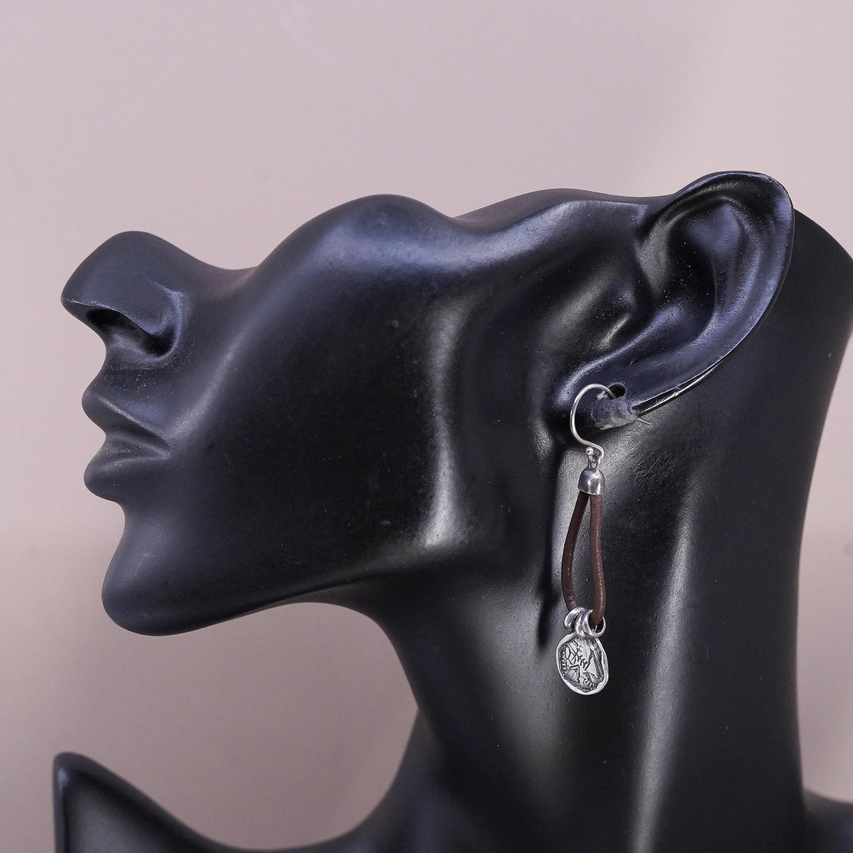Silpada Sterling 935 Silver Brown Leather Prairie Girl Disc Earrings W2179