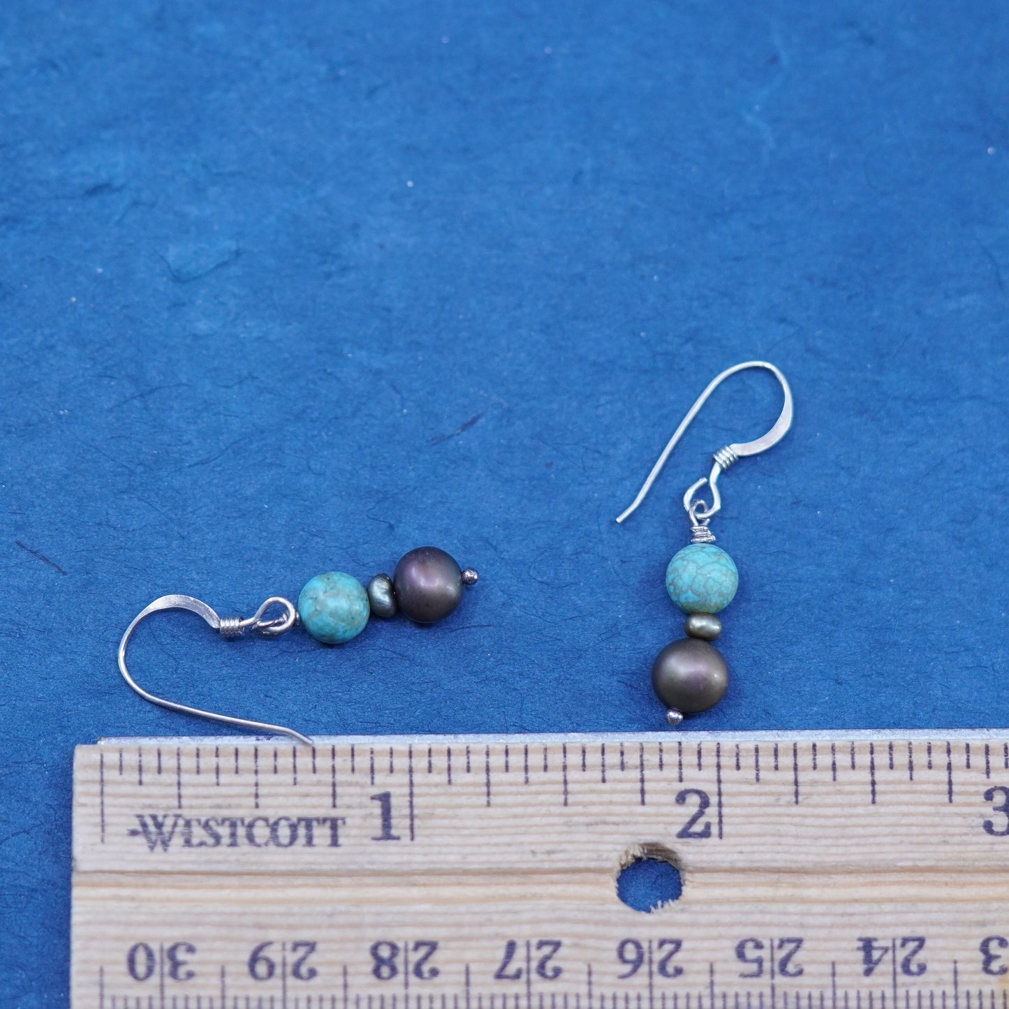 Vintage sterling 925 silver handmade earrings with pearl turquoise beads