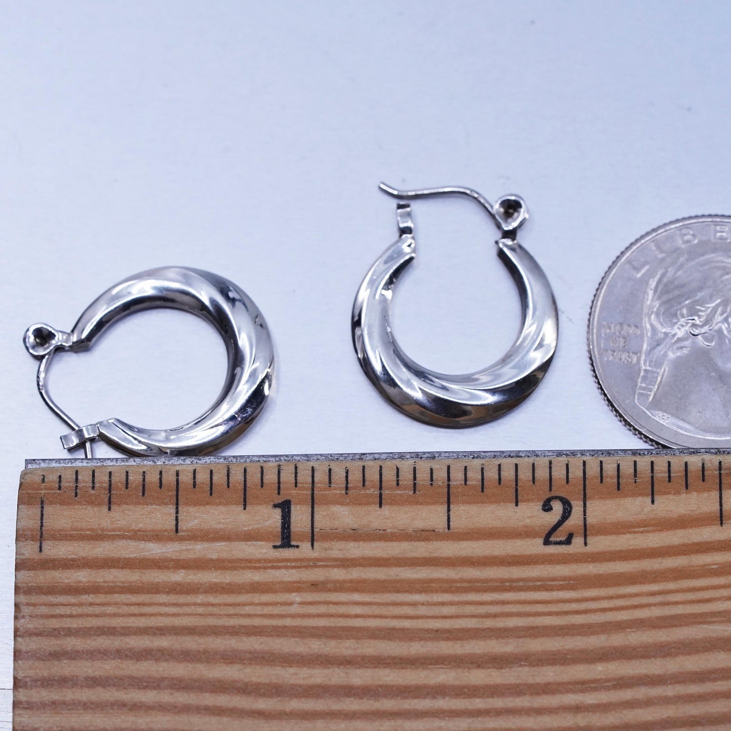 0.75", vintage Sterling silver handmade earrings, 925 puffy hoops