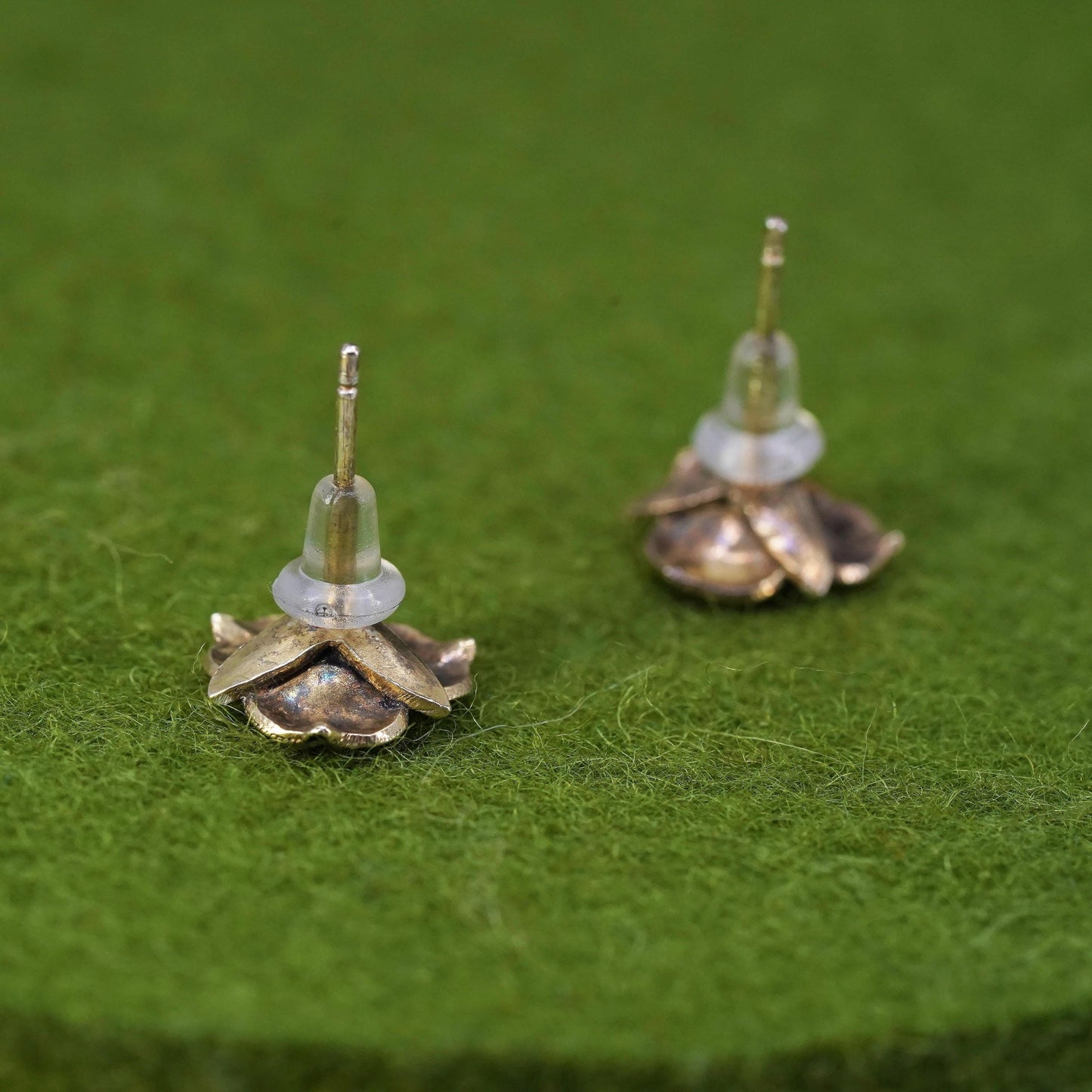 vermeil gold over Sterling silver earrings, 925 flower studs with orange enamel
