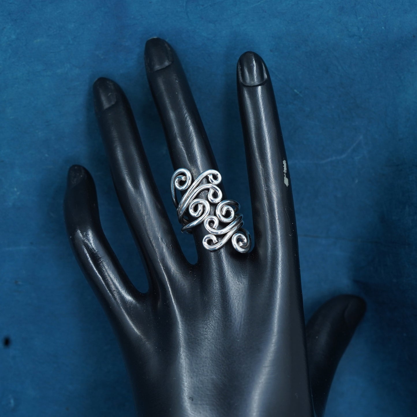 Size 6.75, vintage Sterling silver handmade ring, 925 wide swirly sprial band