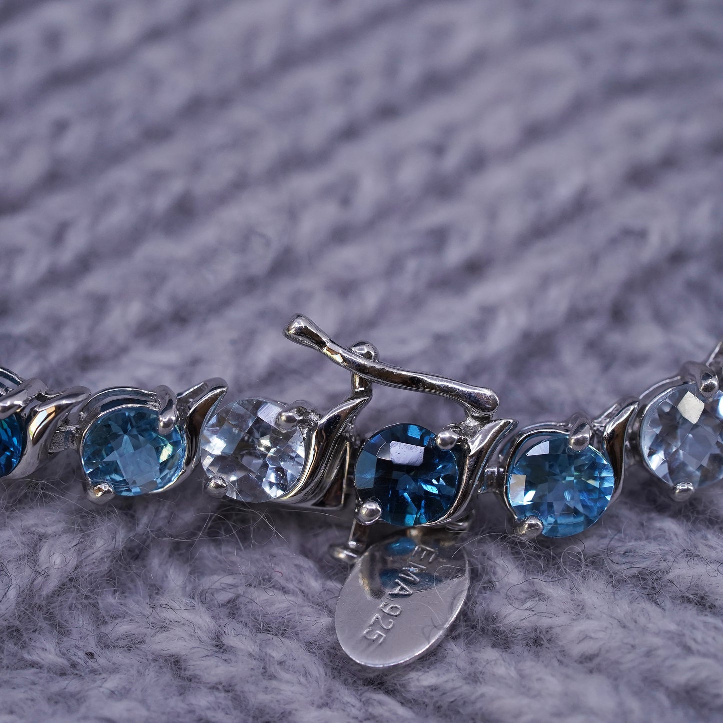 7", vintage Sterling 925 silver tennis bracelet with blue topaz