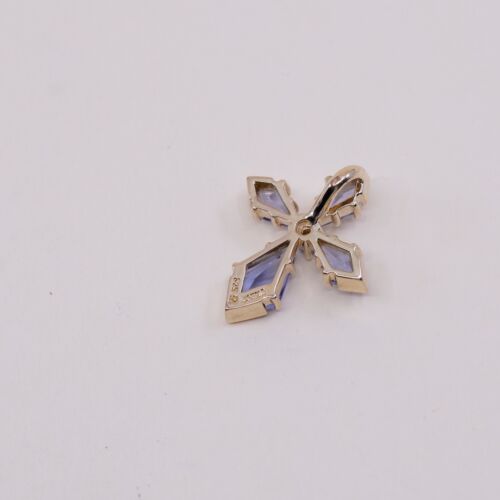 Vermeil gold over Sterling silver handmade pendant, 925 cross w/ Blue Cz