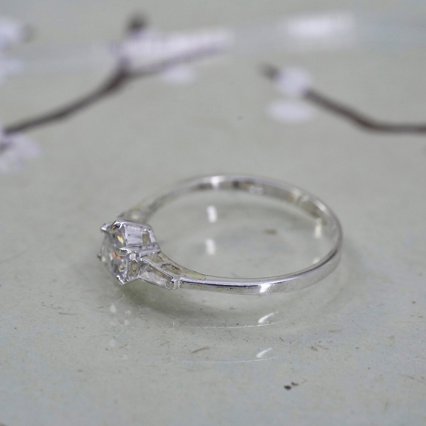 Size 9.25, Vintage sterling silver handmade ring, engagement ring with heart cz