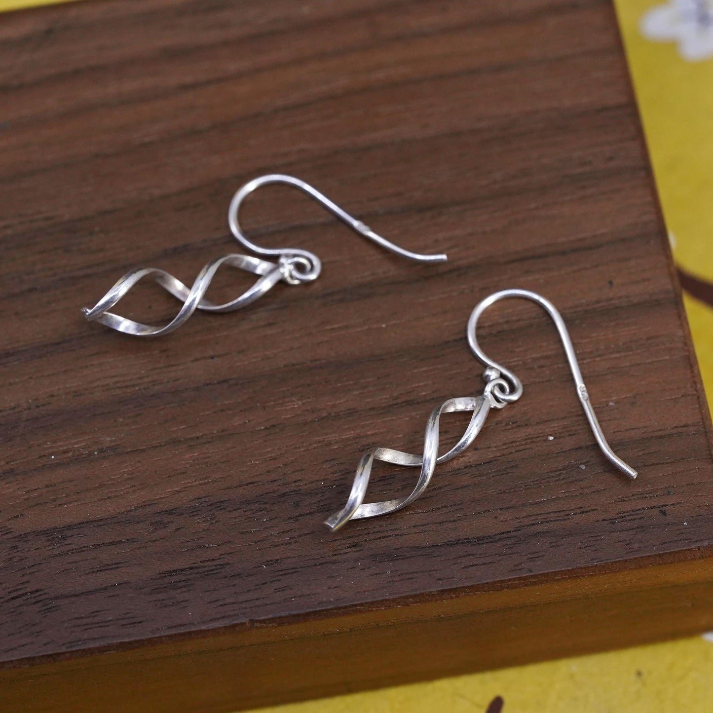 Vintage Sterling silver handmade earrings, 925 twisted dangle