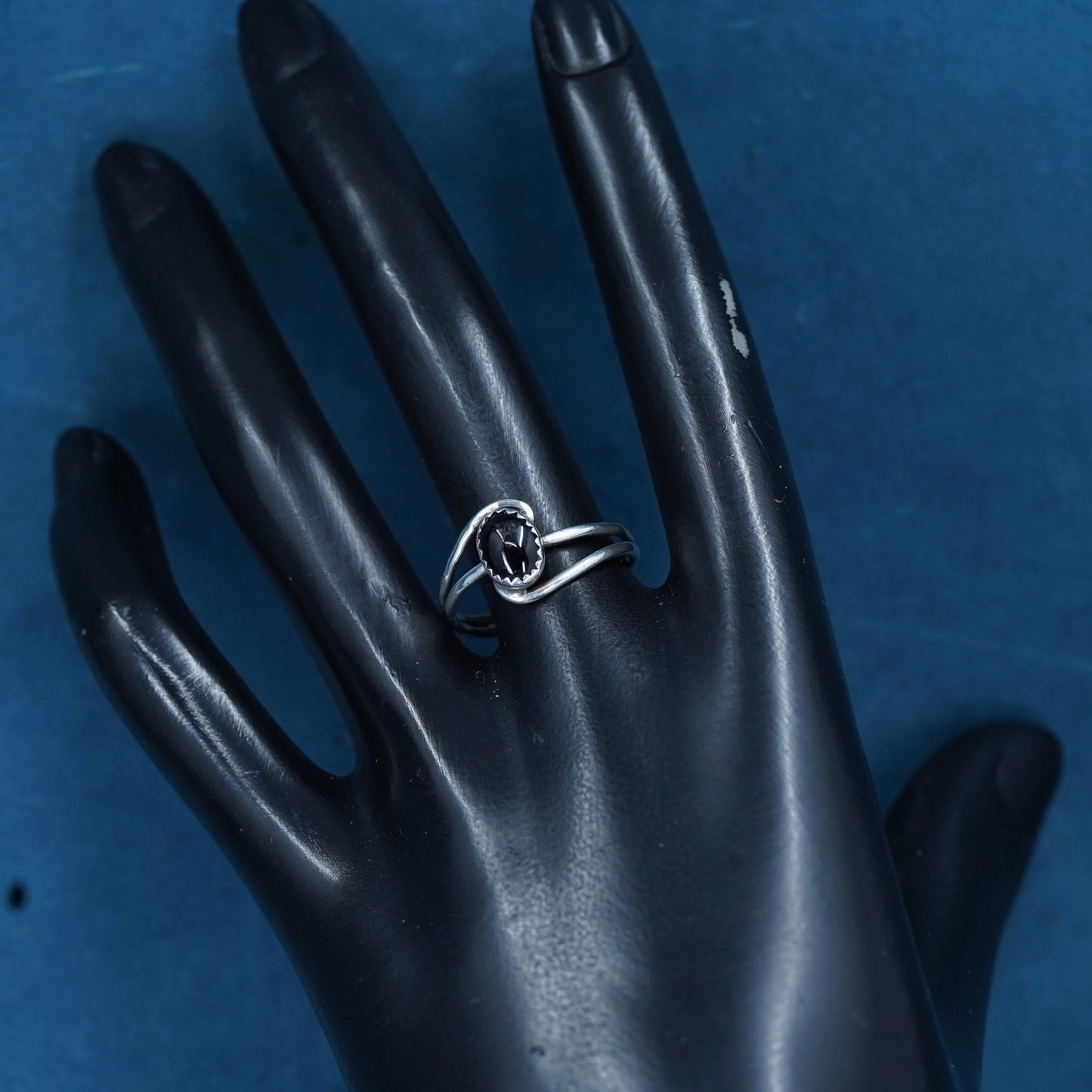 Size 9, vintage Sterling silver 925 handmade stackable ring with obsidian