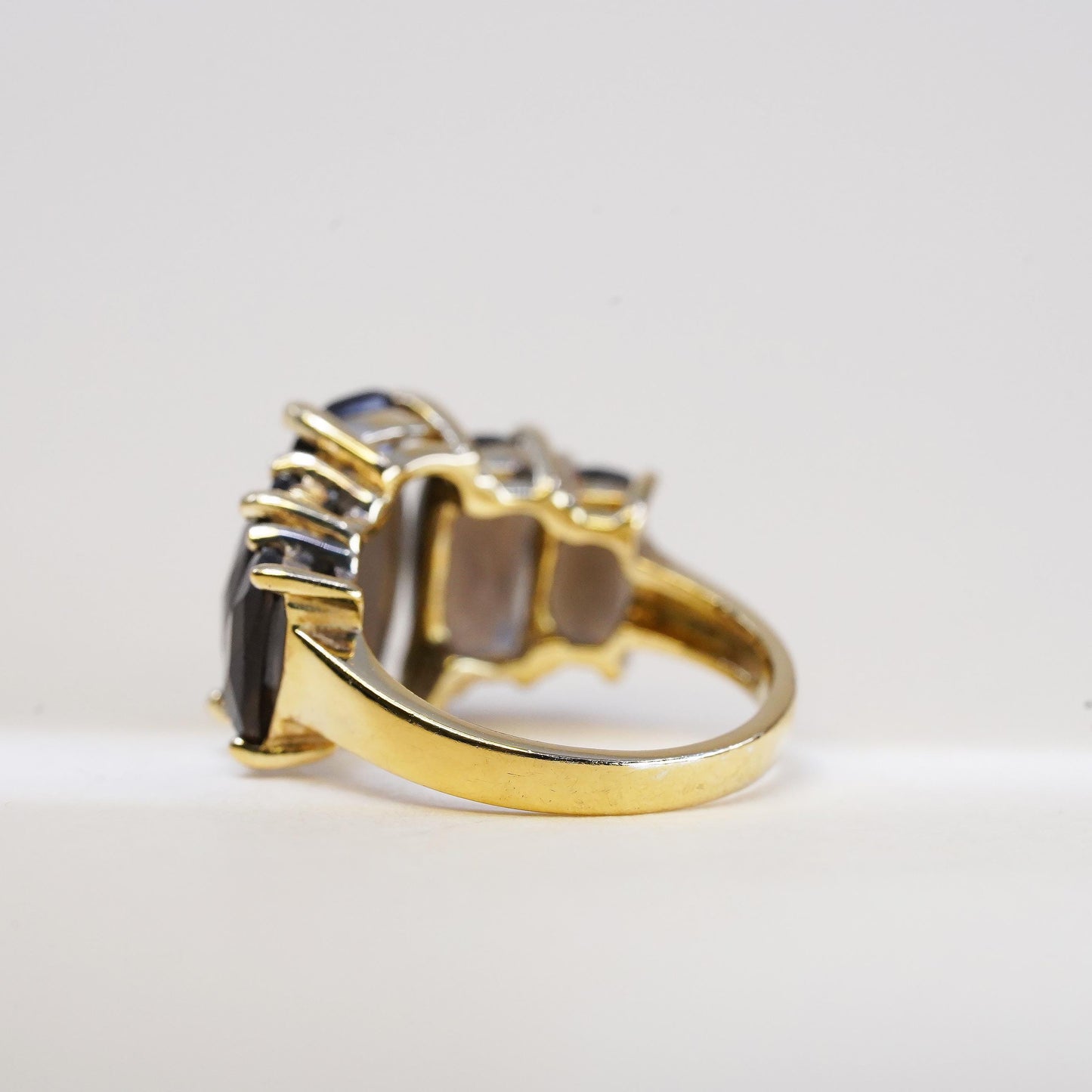 Size 6.25, Gold Plated 925 Sterling Silver Smoky Quartz Ring Cocktail Ring