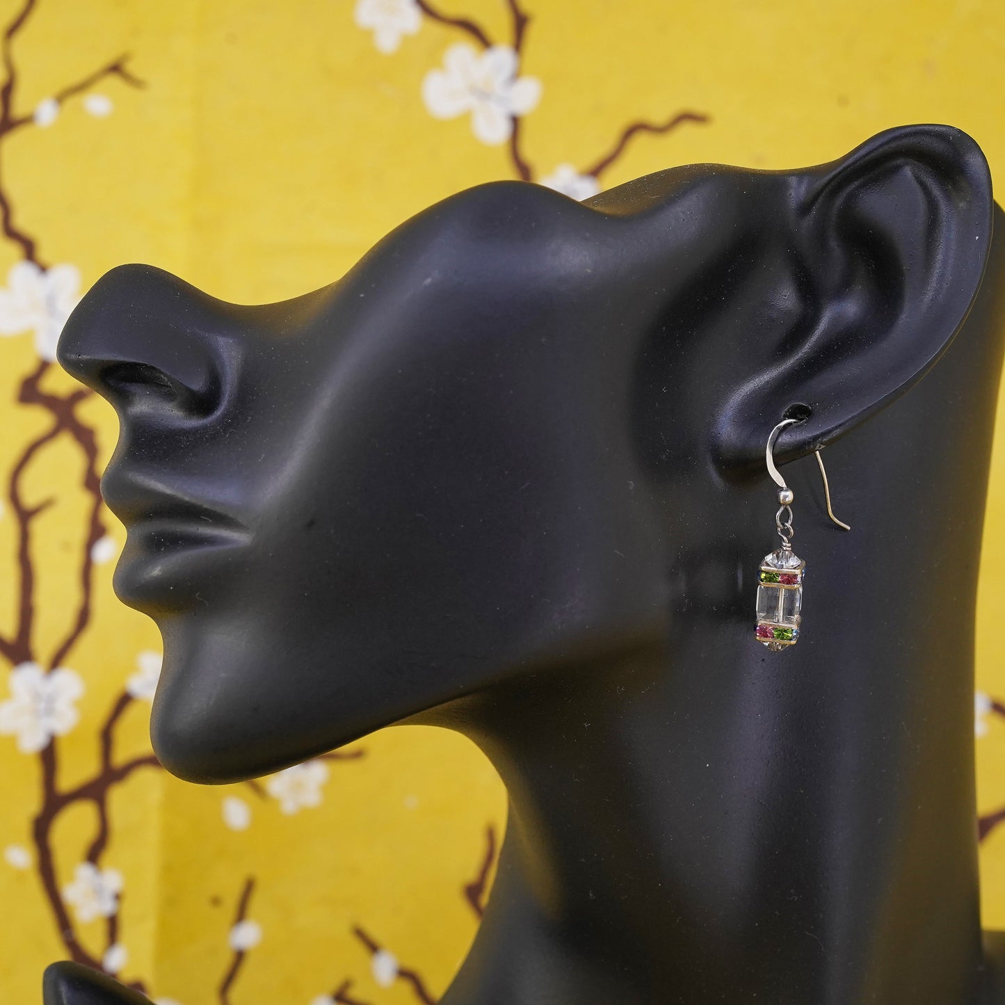 Vintage Sterling silver handmade earrings, 925 hooks with cube CZ