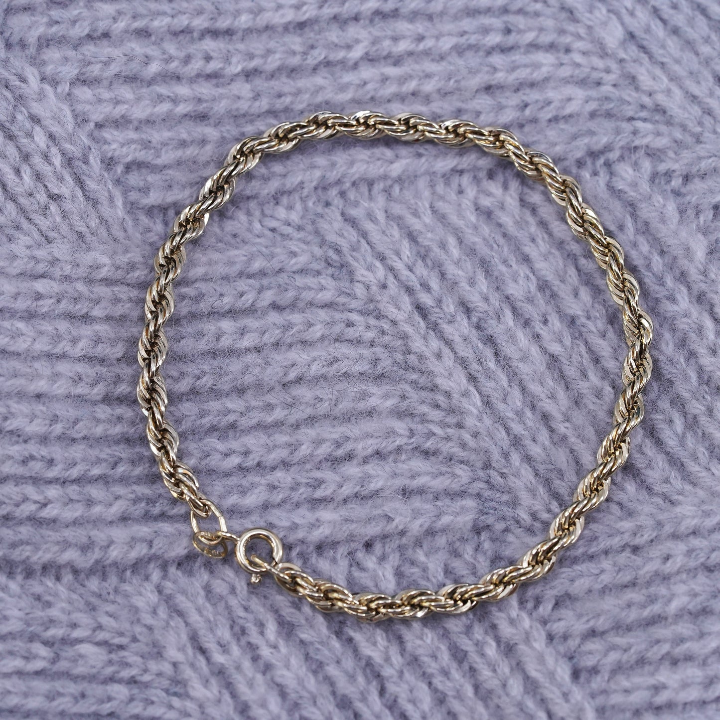 7.75" Danecraft gold over Sterling silver handmade bracelet, 925 rope chain