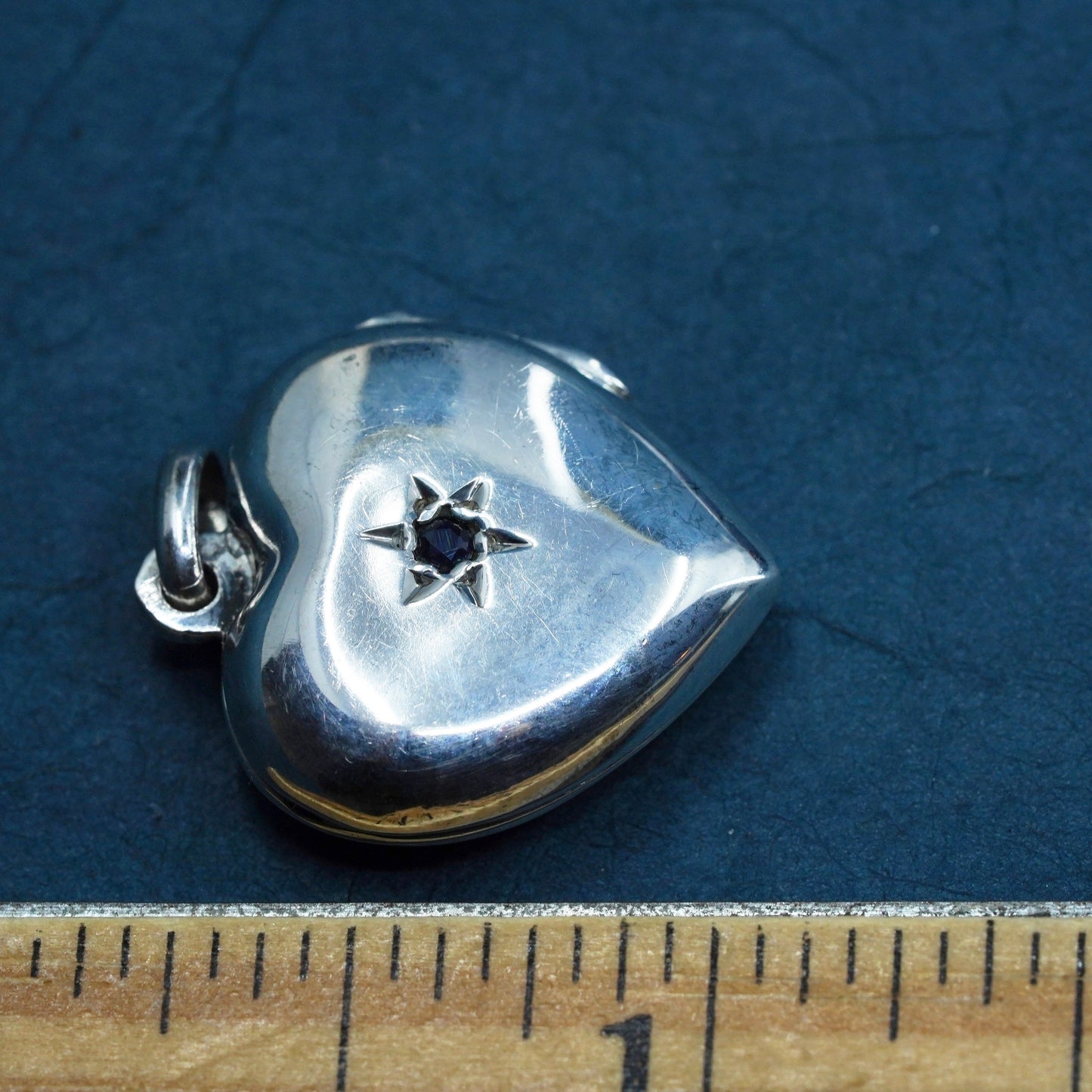 Vintage Sterling silver handmade pendant, 925 photo locket with sapphire center