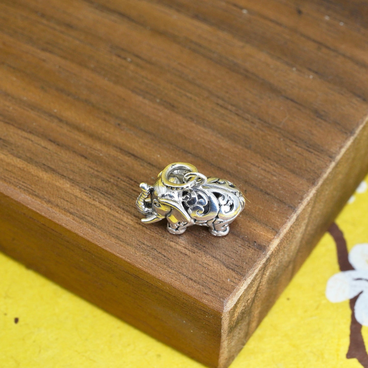 Vintage Sterling silver handmade pendant, dotted 925 elephant