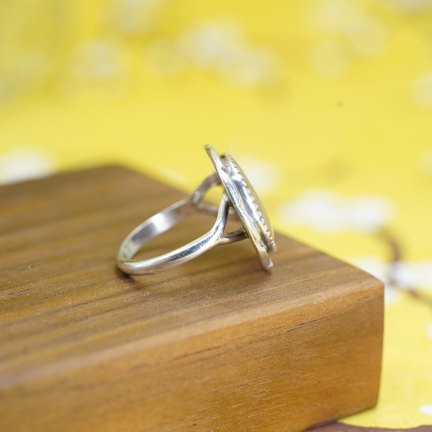 Size 8, Vintage Sterling 925 silver handmade ring with dendritic agate