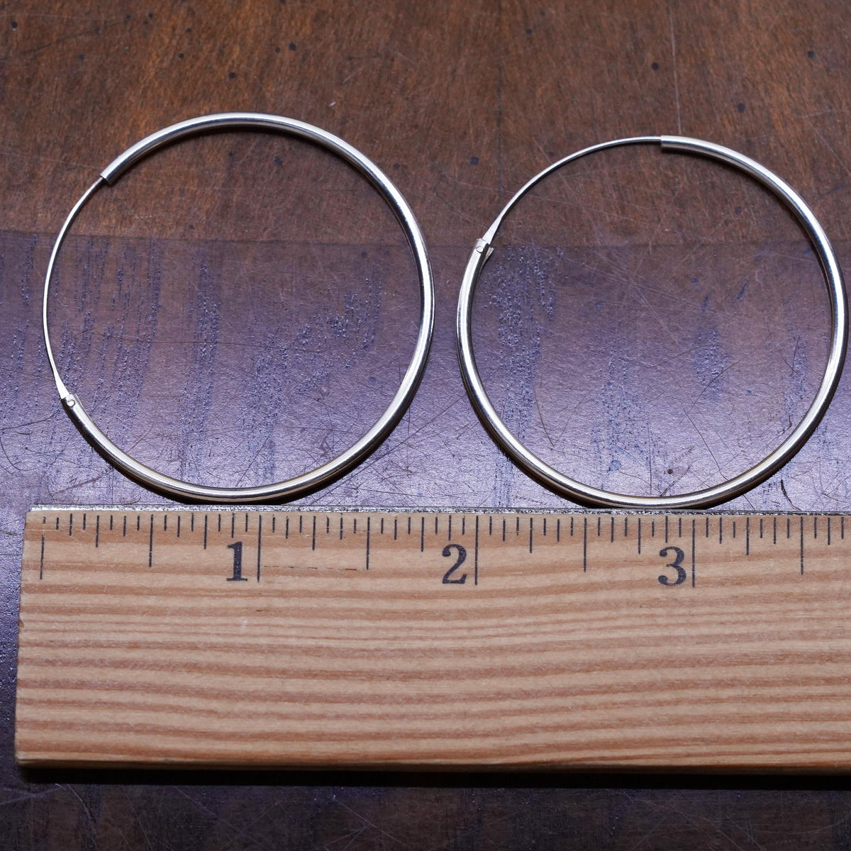 1.75", vintage Sterling silver handmade earrings, 925 silver hoops