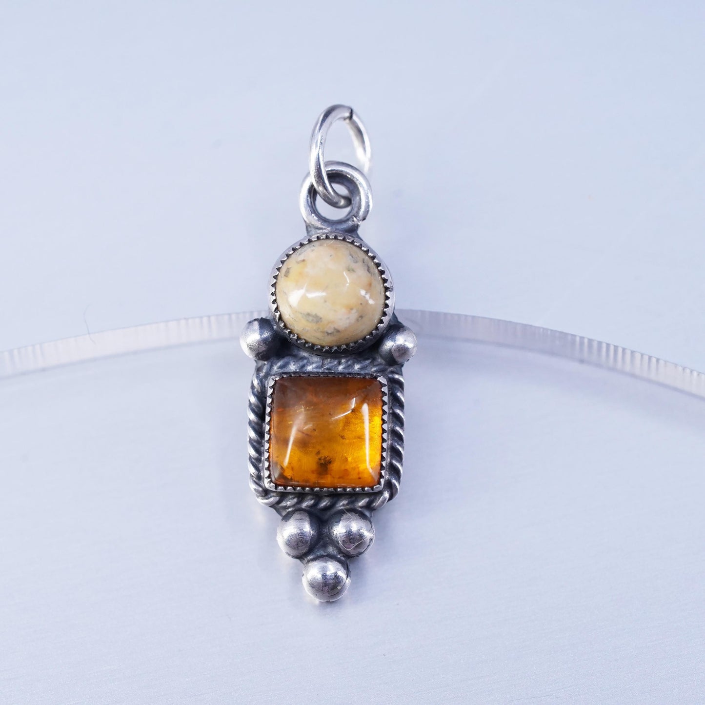 southwestern Don Lucas sterling 925 silver handmade charm pendant amber Jasper