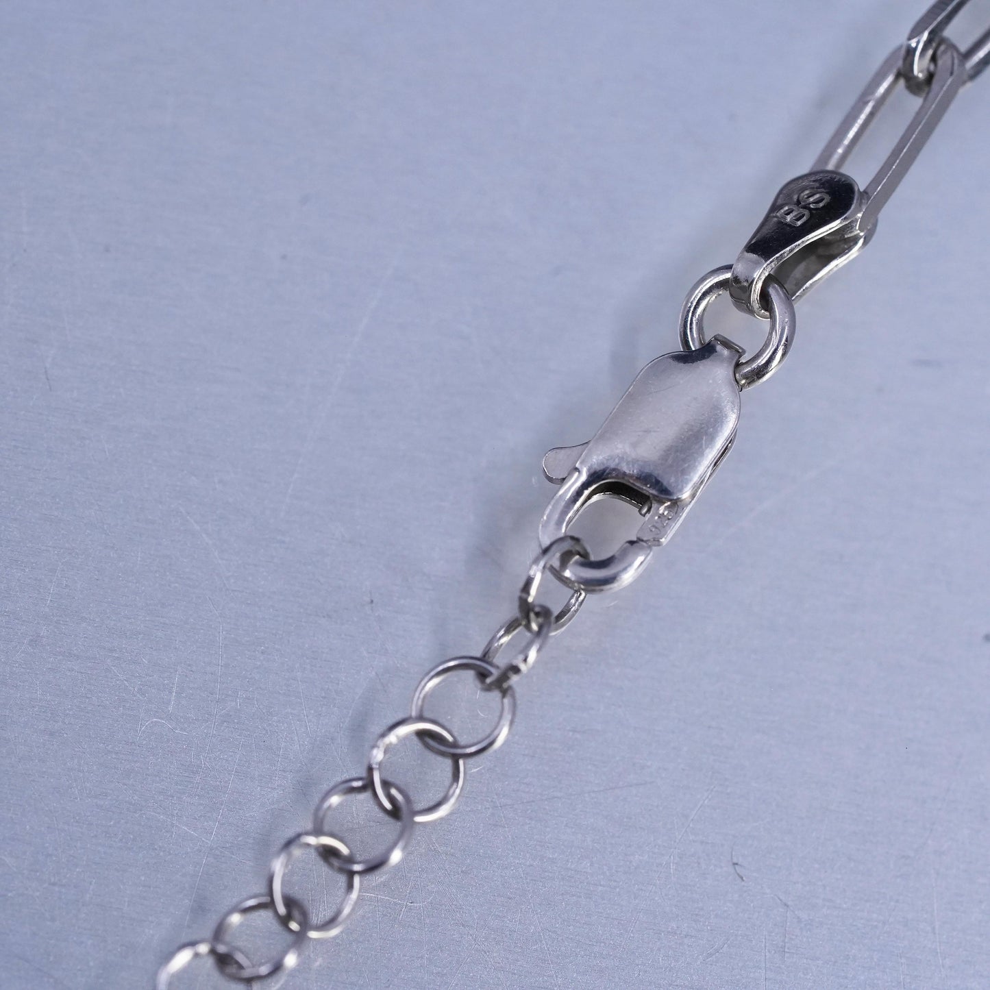 13+2", vtg Sterling 925 silver handmade elongated oval chain choker necklace