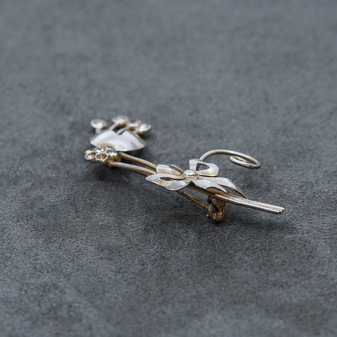 Vintage handmade sterling 925 silver rose shaped flower brooch, stamped sterling beau