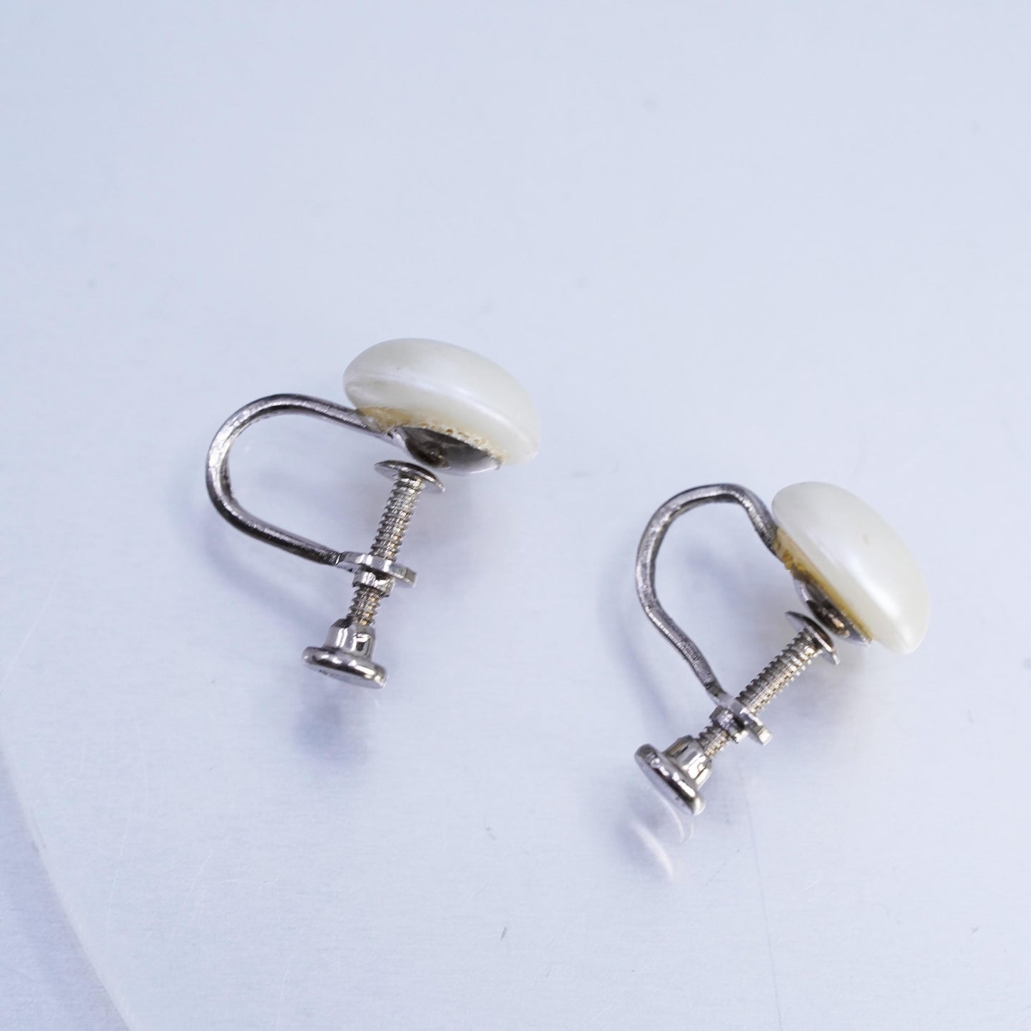 Vintage Sterling 925 Silver Handmade Screw Back Earrings With faux Pearl