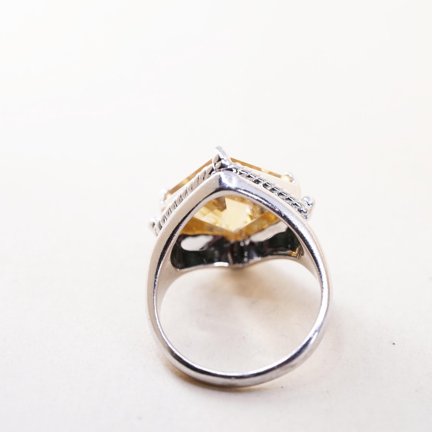Size 7.25, vintage Sterling 925 silver handmade statement ring square citrine