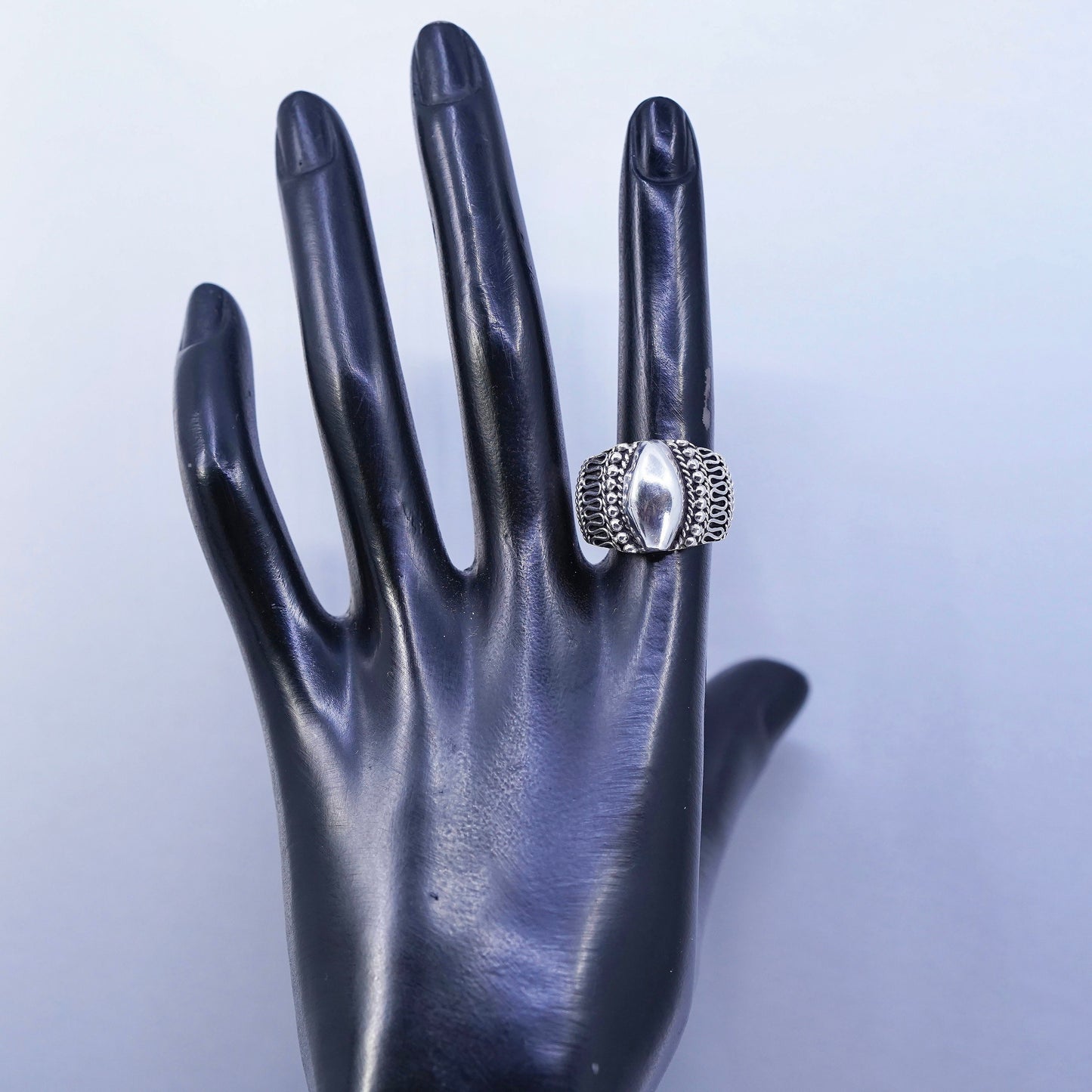 Size 7, vintage Mexico Sterling 925 silver handmade ring, beads band