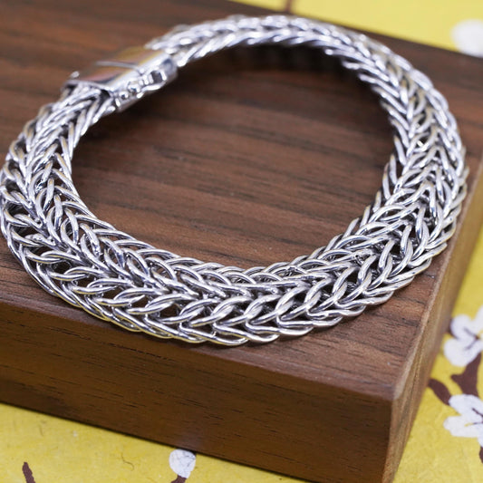 6.5" 12mm, Vintage Turkish Sterling silver flatten wheat chain, 925 bracelet