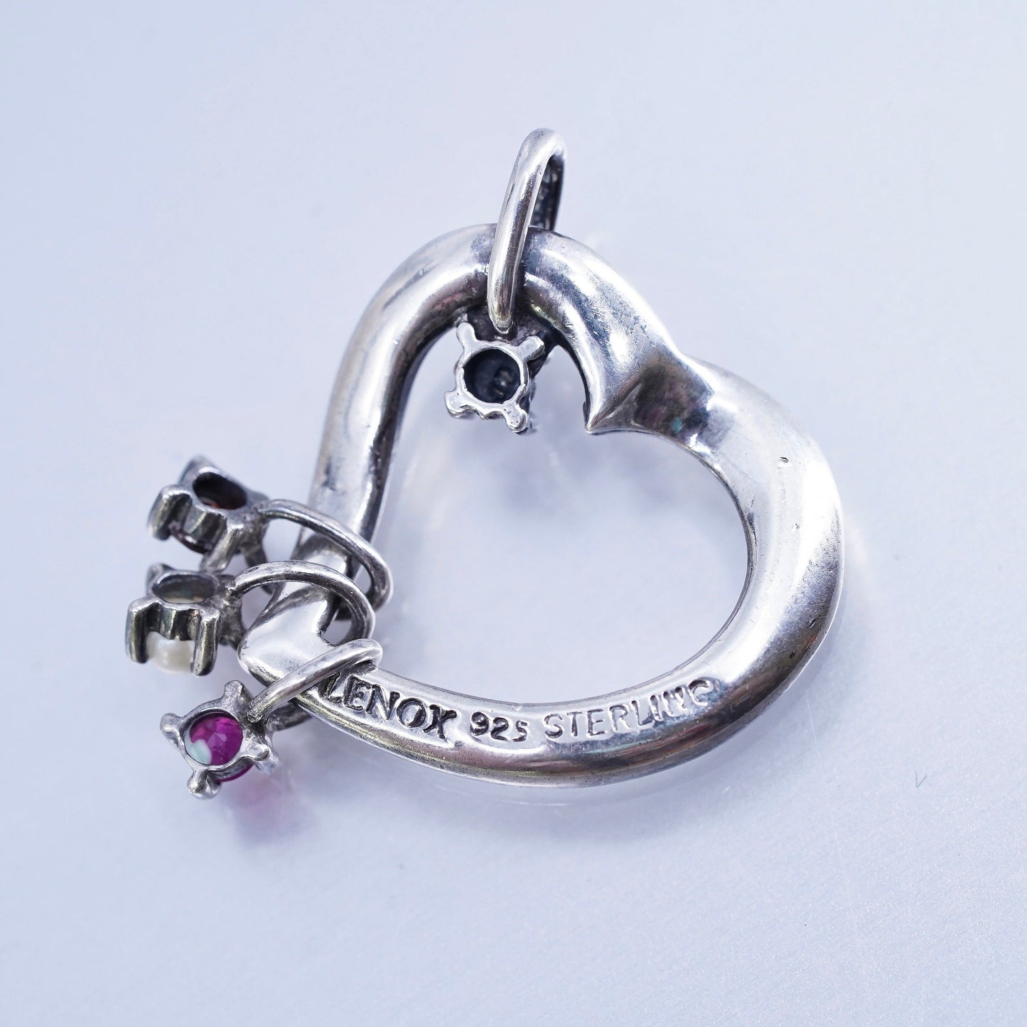 Lenox sterling 925 silver pendant, heart with ruby garnet diamond and pearl