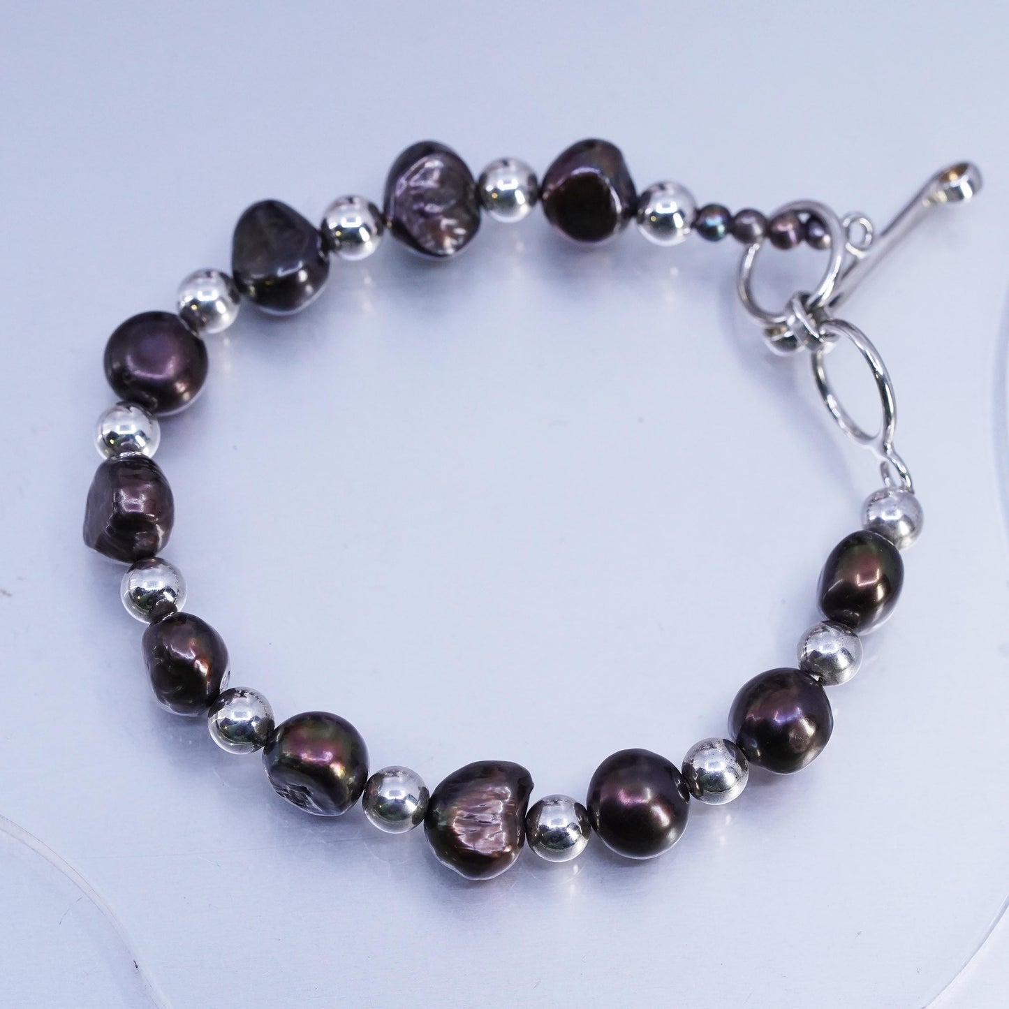 Vintage Silpada B1182 Sterling 925 Silver Peacock Pearl Bracelet Toggle RARE