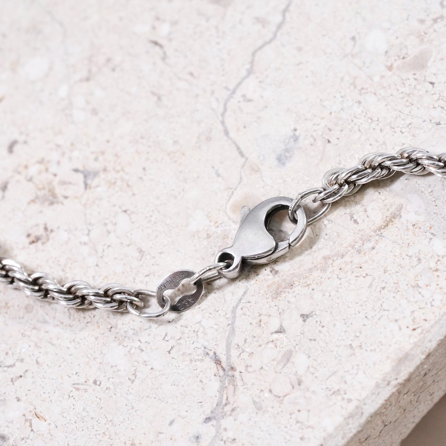 20” 3mm, vintage Sterling silver handmade necklace, 925 diamond rope chain