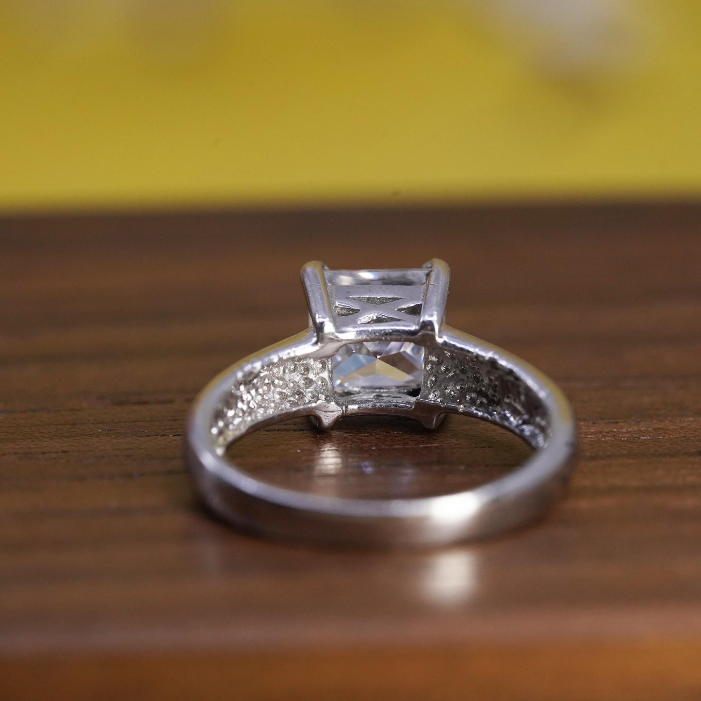 Size 6, vintage Sterling 925 silver anniversary ring with square clear cz