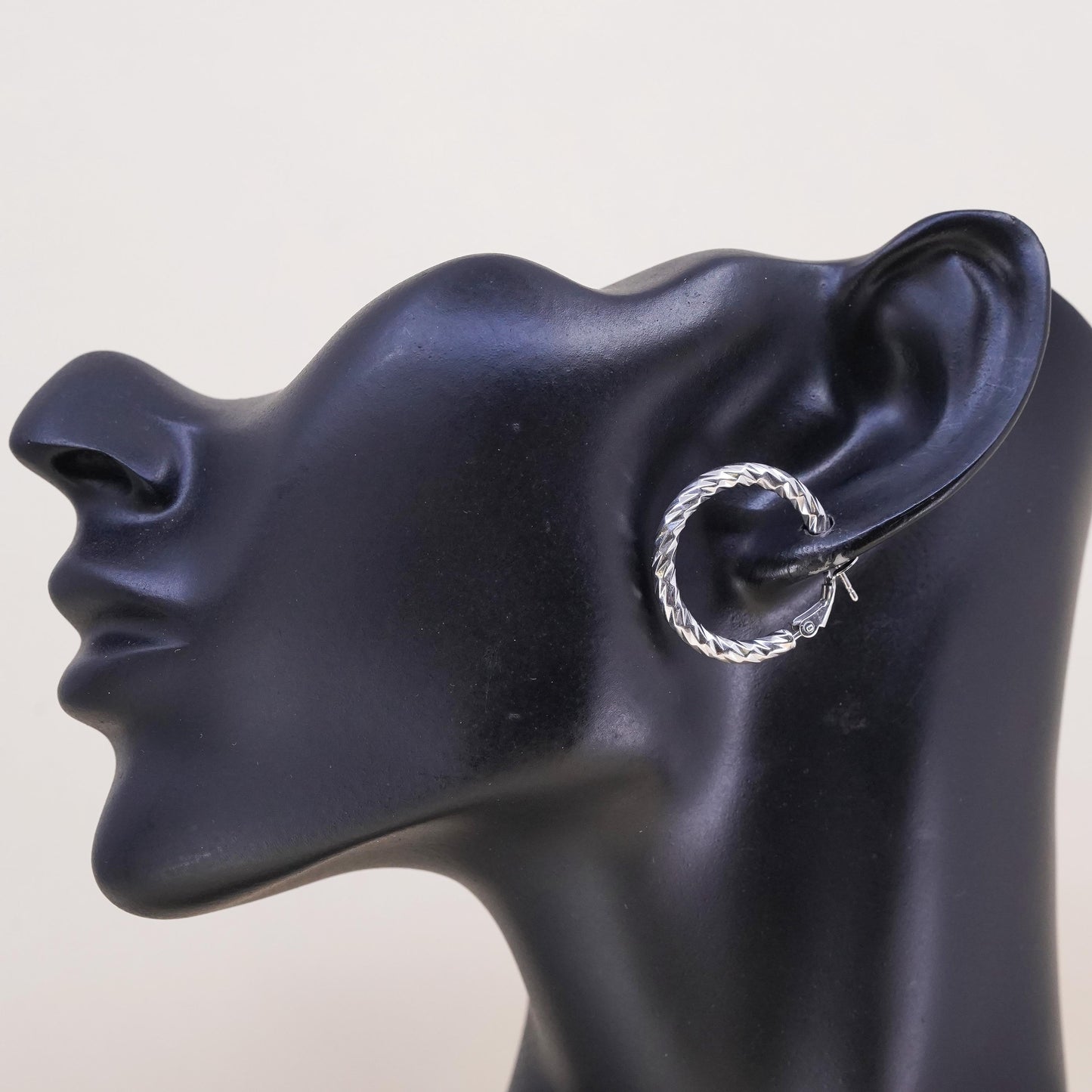 1", Vintage sterling silver loop single earring, textured primitive hoop