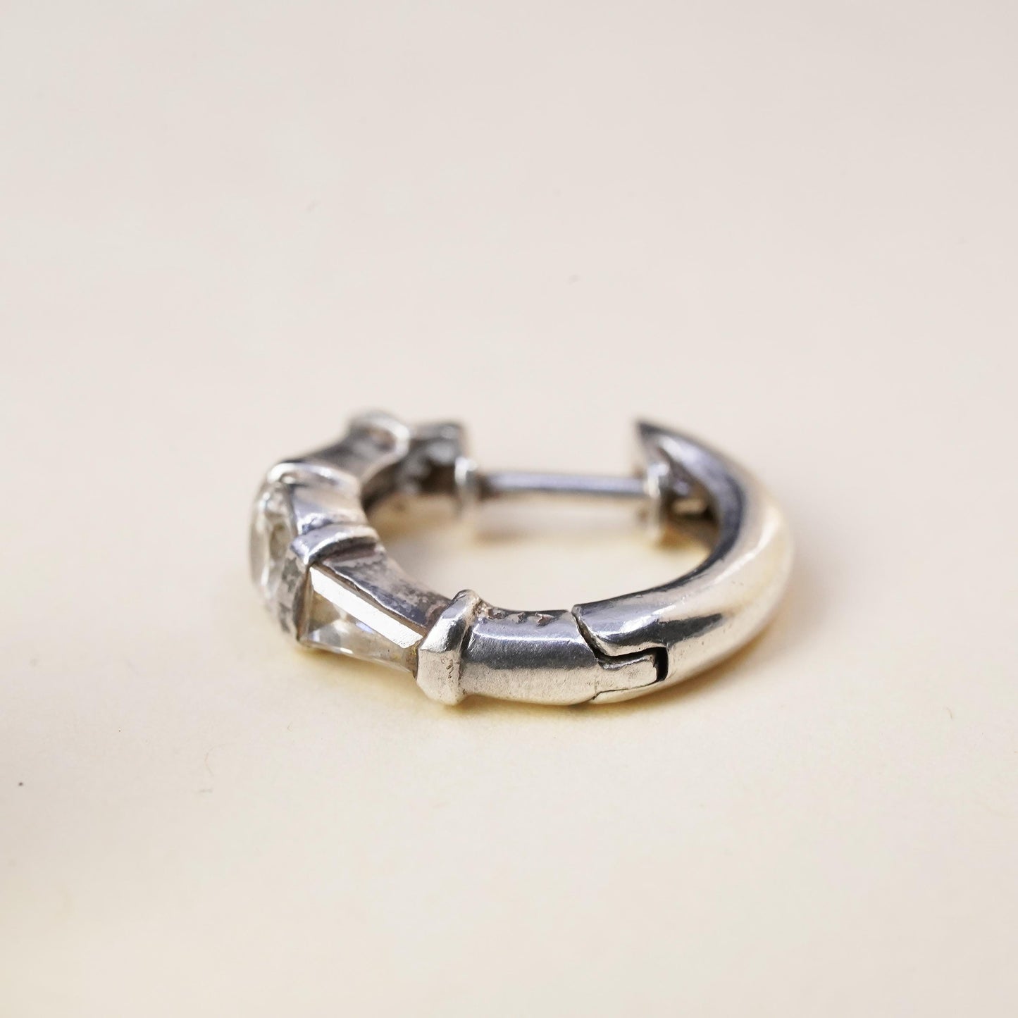 0.5", Vintage sterling silver loop single earring, minimalist hoop with cz